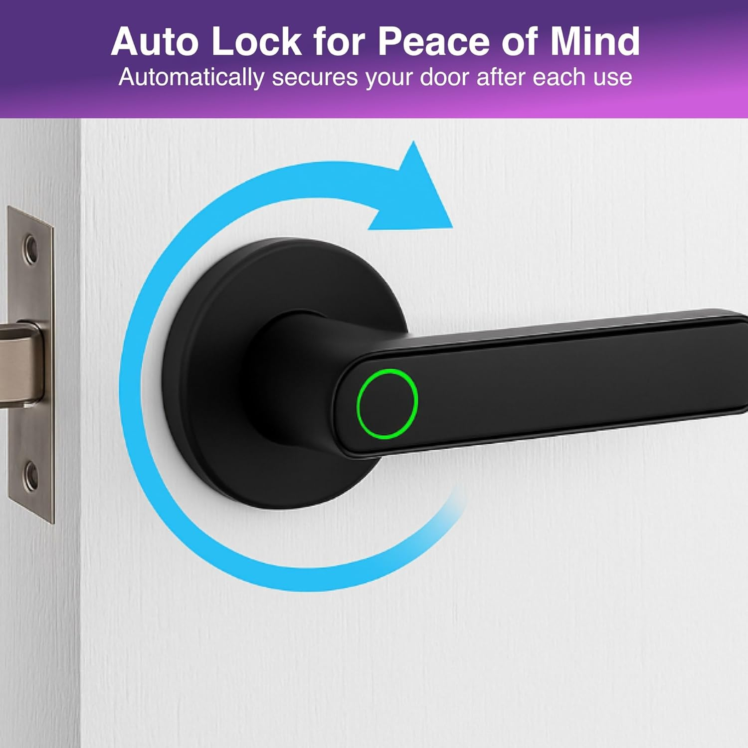 Connect Smart Door Handle Lock &ndash; Fingerprint, App, PIN & Key Access &ndash; Internal Door Handle for Home/Office &ndash; Bluetooth Control, Auto-Lock, Easy Install &ndash; Works with Australian Standard Doors