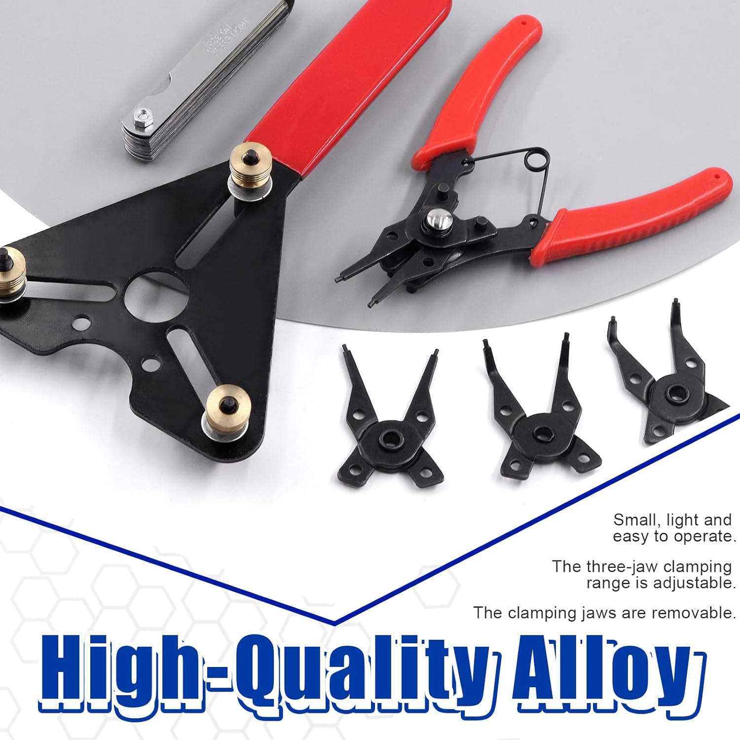 Glarks 3Pcs AC Clutch Holding Tool Adjustable Clutch Holder and 4 in 1 Snap Ring Pliers with Feeler Gauge Assortment Kit Compatible with Domestic and Import Vehicle AC Compressors image number 5