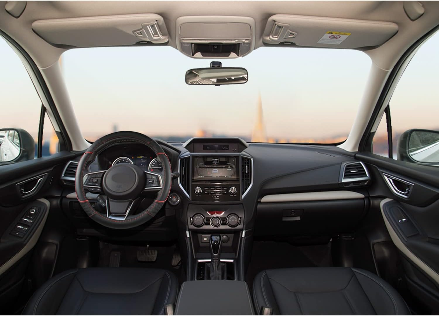 GIANT PANDA Customized Auto Steering Wheel Cover for Subaru Forester, Car Steering Wheel Cover for Subaru Outback and Crosstrek - Black+Red Trim