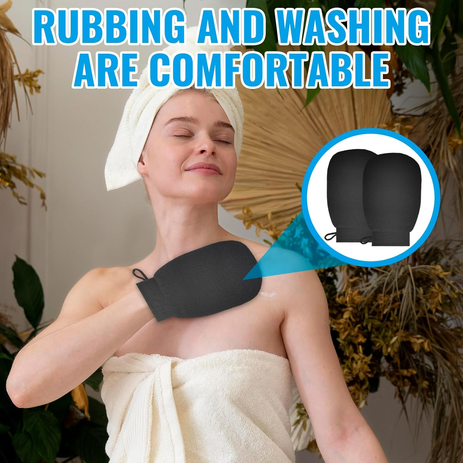 AIAOO 1 Pair Korean Exfoliating Mitts & Gloves, Dual-Sided Body Scrub Mitt for Deep Clean, Reusable Soft Shower Exfoliating Towel for Women Men Adults Teens (Black, 21X15Cm) image number 6