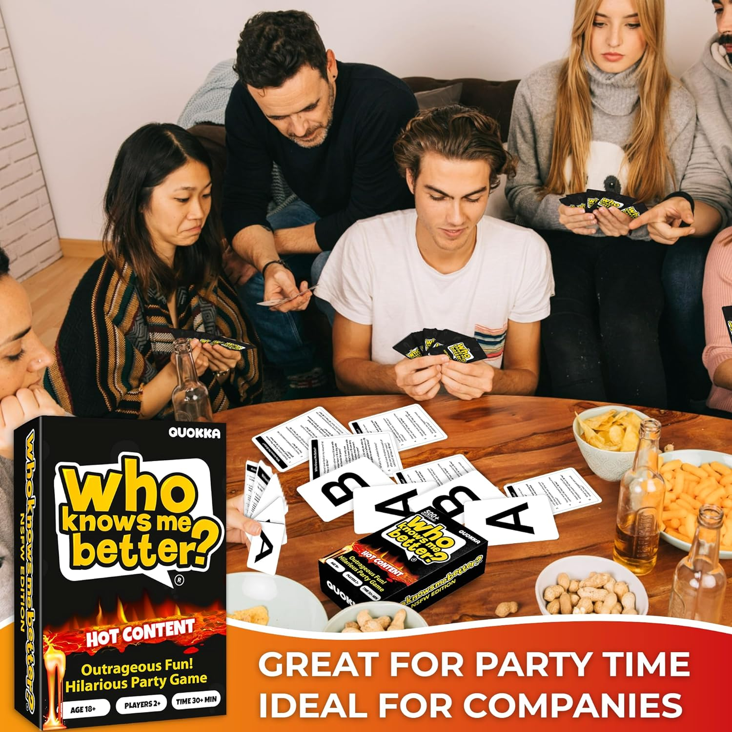 QUOKKA Who Knows Me Better? - Hot & Wild Edition | Bold & Spicy Party Card Game | 500+ Daring Questions to Expose Your Friends&rsquo; Deepest Desires image number 4