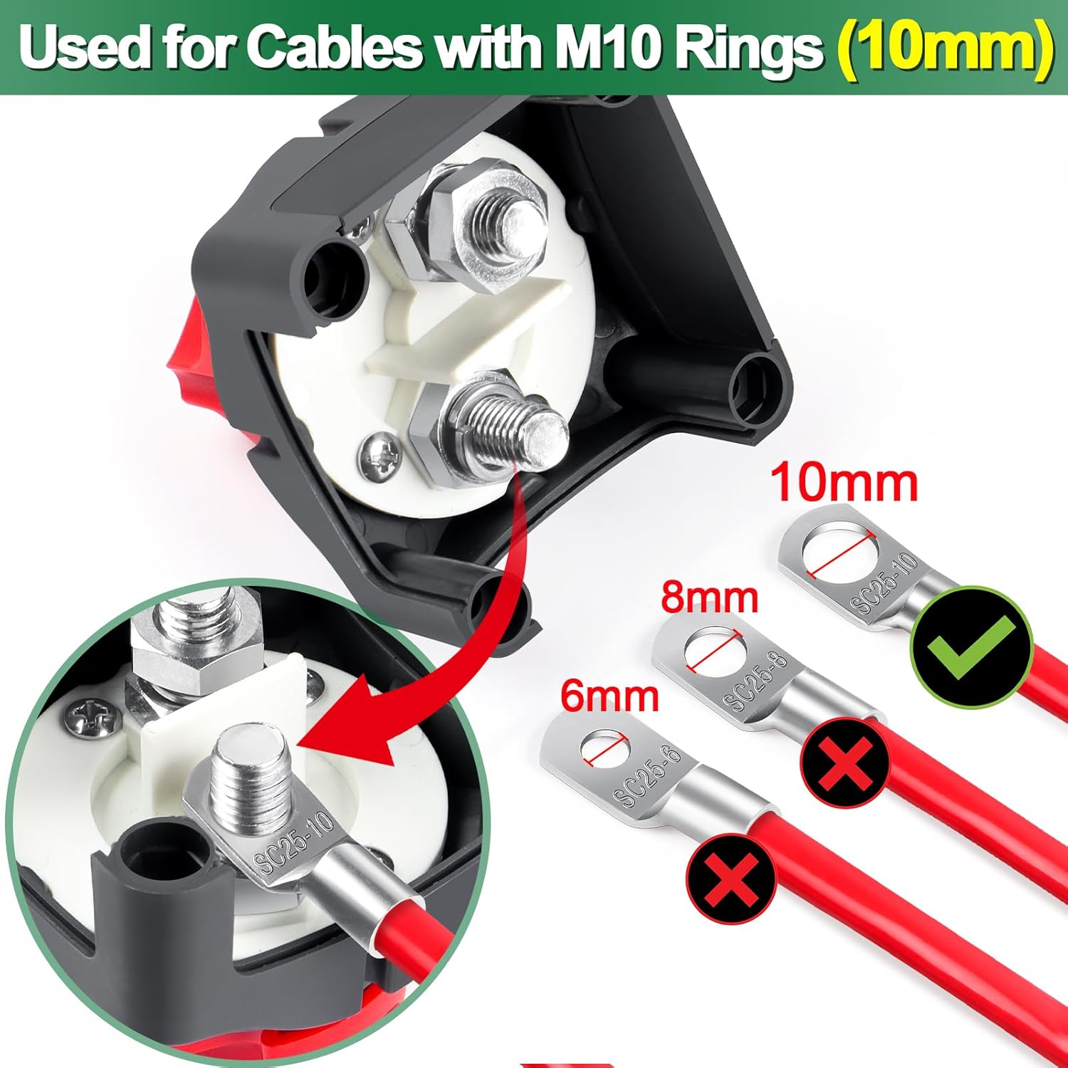 Battery Isolator Switch 12 V 24 V 48 V, Car Main Switch for M10 Connections, Battery Switch 200 a for Boat, Yacht, Caravan image number 2
