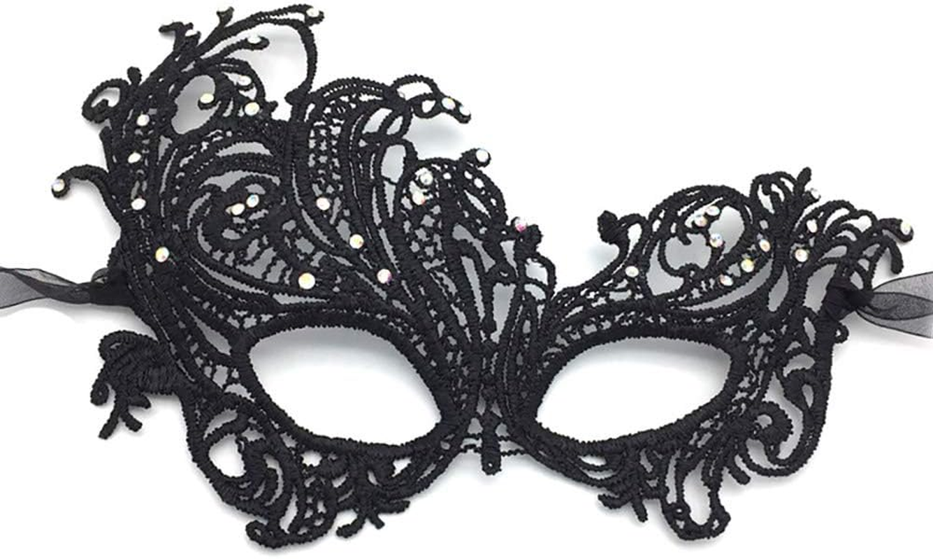 Imapo Masquerade Mask with White Rhinestones, Halloween Mardi Gras Masks for Women Lady, Christmas Cosplay Venetian Party Prom Ball Lace Eye Masks - Phoenix (Black) image number 1