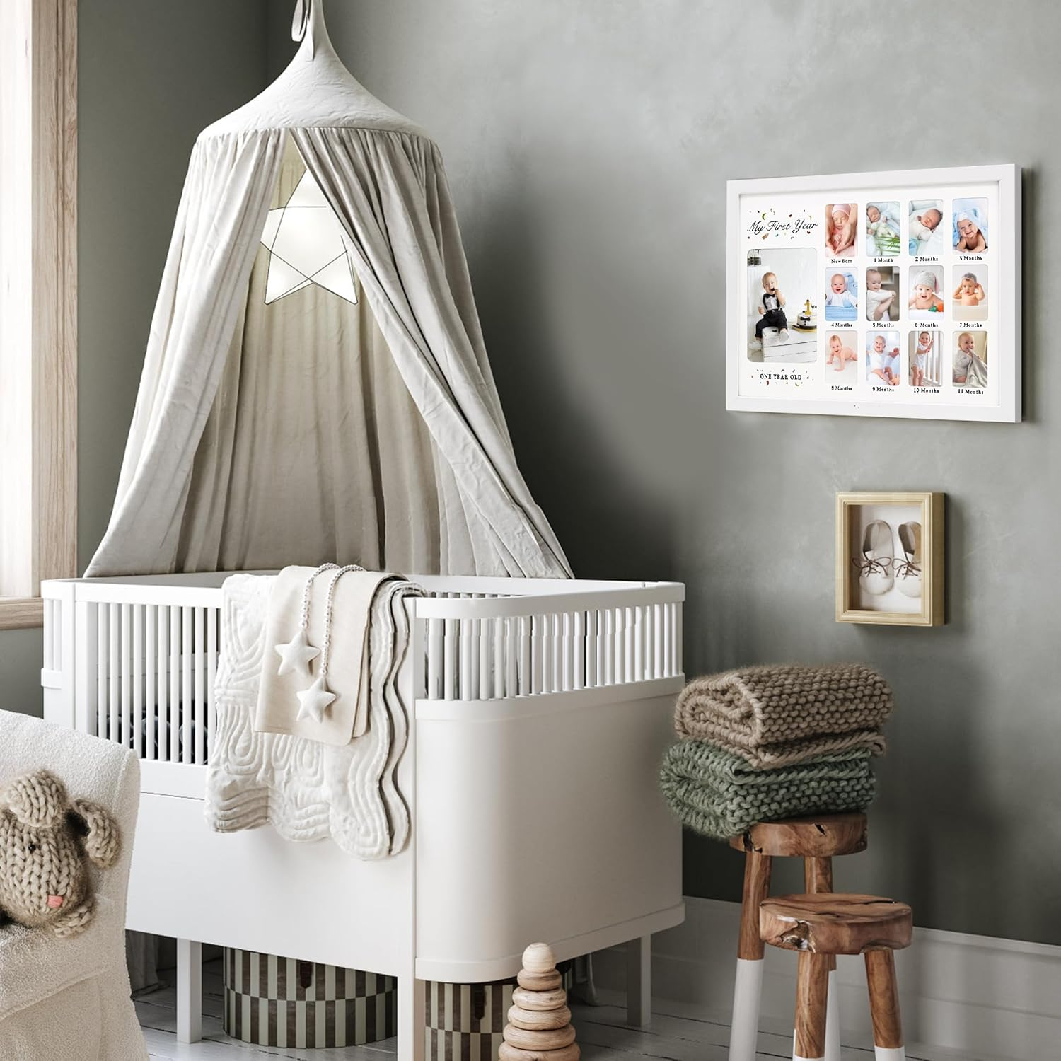 Gmframes Baby First Years Photo Frames 12 Month Picture Frame 12 * 16 for Holds (1) 5X7 & (12) 2X3 Wallet Size Photos White image number 6