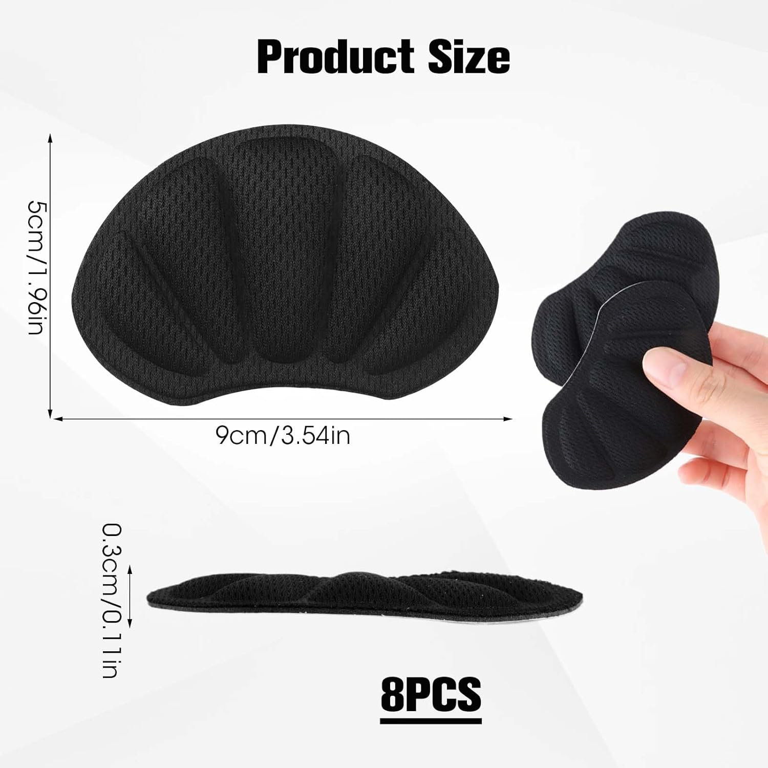 Shoe Pads for Shoes Are Too Large Self-Adhesive, 8 Pcs Soft Thick Cushion Inserts to Stop Heel Slip Prevent Blisters Repair Loose Shoes Too Big, Improve Fit Comfort, Heel Pads for Women & Men (Black, M) image number 1