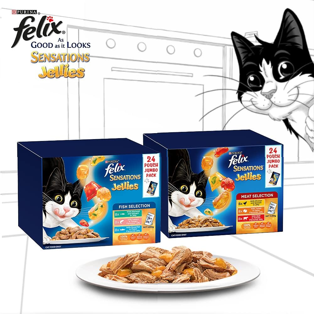 FELIX Adult Sensations Jellies Meat Selection Wet Cat Food, 48X85G image number 3