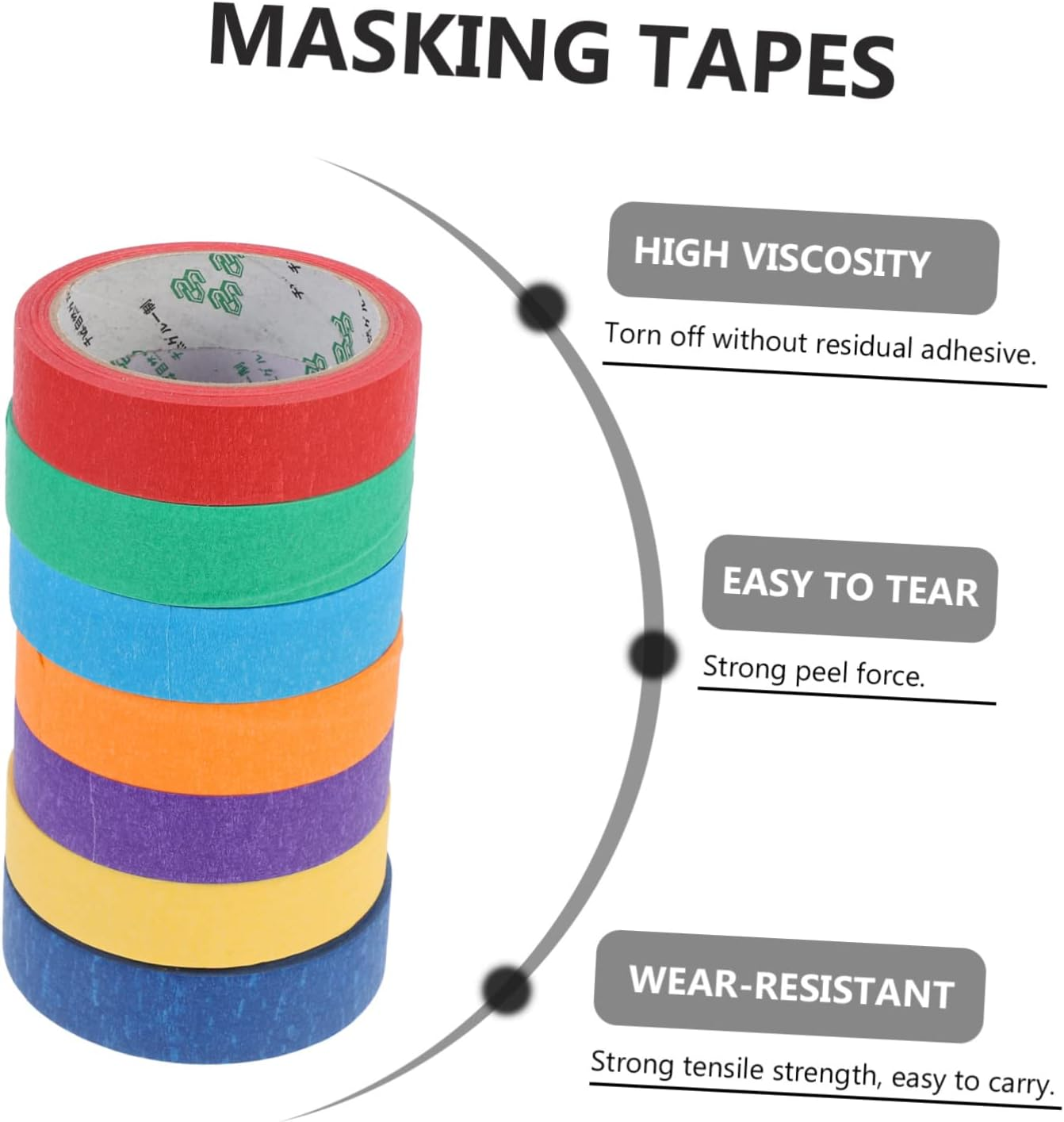 HOMSFOU 7Rolls Sticky Wrinkle Paper Tapes Masking Tape for Repair Bright Colors image number 3