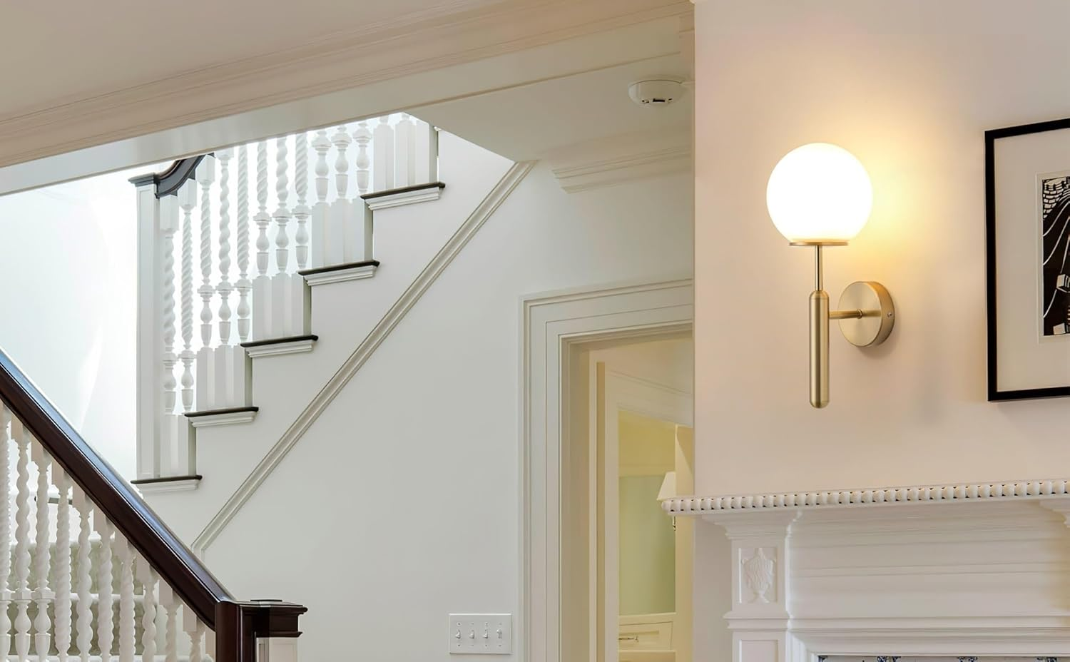 Modern Style Battery Operated Wall Light Fixtures Set of 2,Wireless Classwall Sconces with Remote Control Dimmable.Glass Lampshade，Suitable for Reading, Bedroom, Corridor Lighting(Color:Gold) - Black image number 2