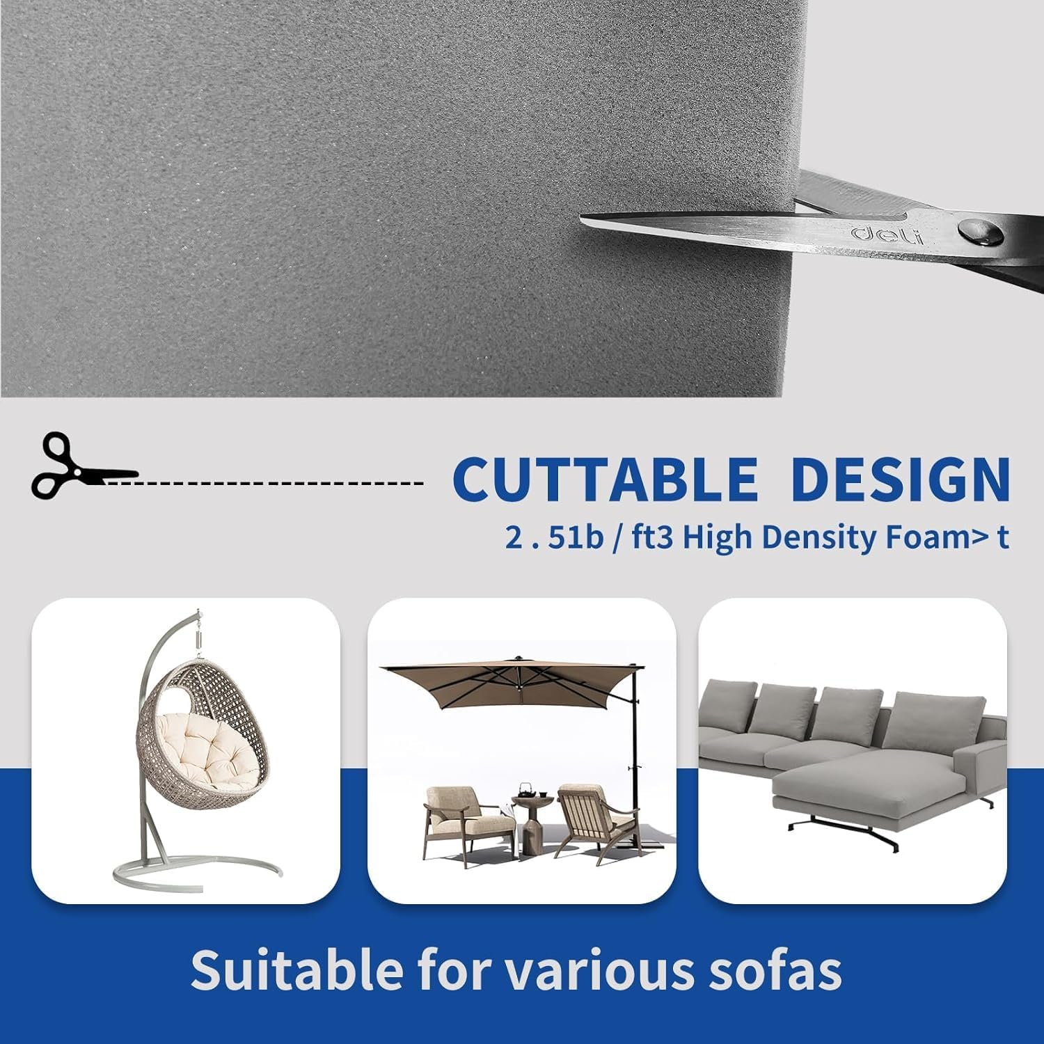 Couch Cushion Support for Sagging Seat, 20" X 20" High-Density Foam Sofa Cushion Support for under the Cushions, Sofa Cushions Replacement for Sectional Sofa (Black-2Pcs) image number 6