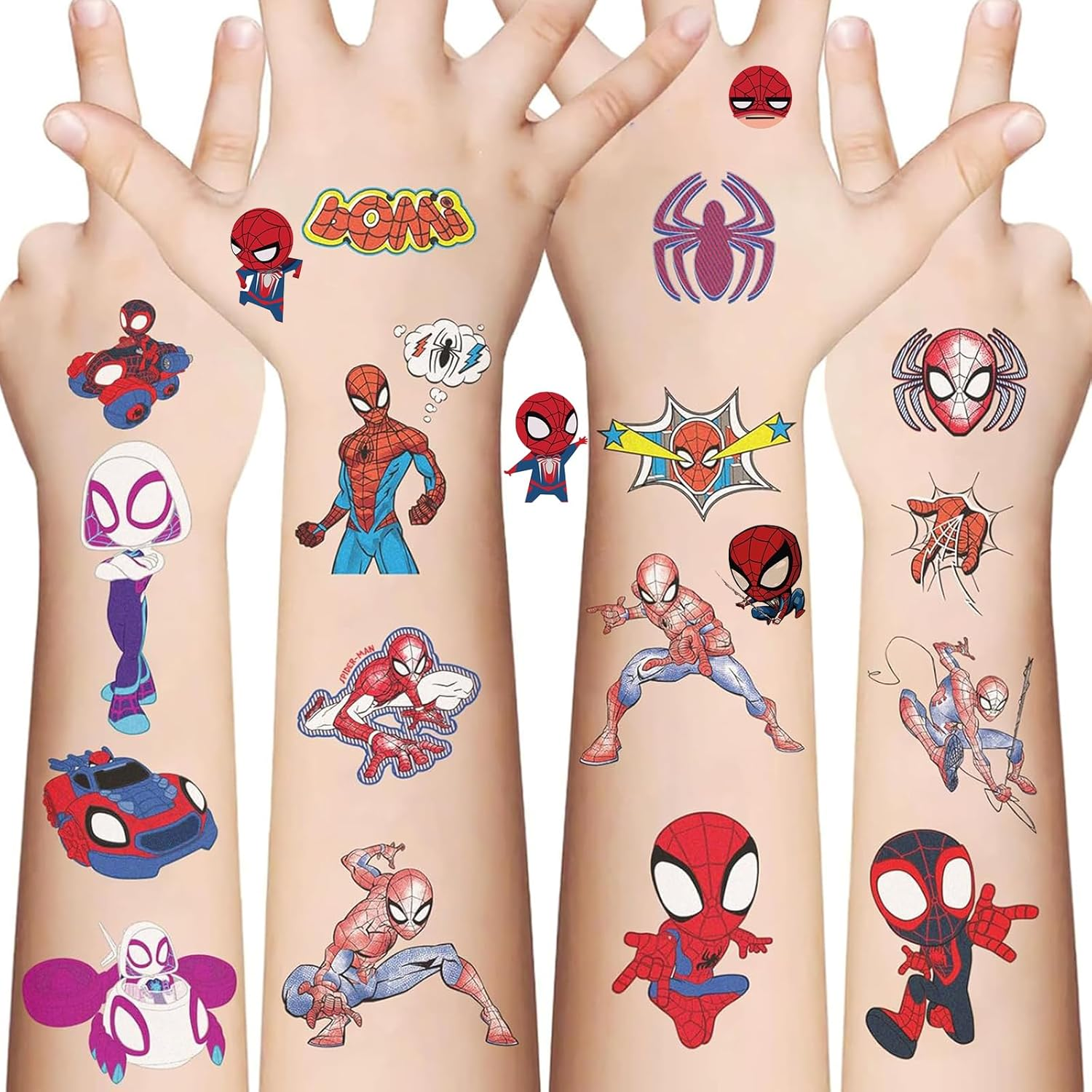 10 Sheets Spiderman Kids Temporary Tattoos, Spiderman Birthday Party Favors, Cartoon Decorative Sticker Gifts for Boys Girls Family Activities Class Prizes Carnival Christmas Rewards (Spiderman) image number 1