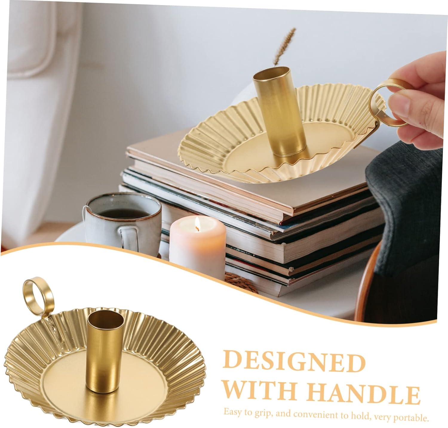 CORHAD Retro Taper Candle Holder Tray Handheld Tea Light Candle Holder Decorative Home Accessory for Parties image number 1