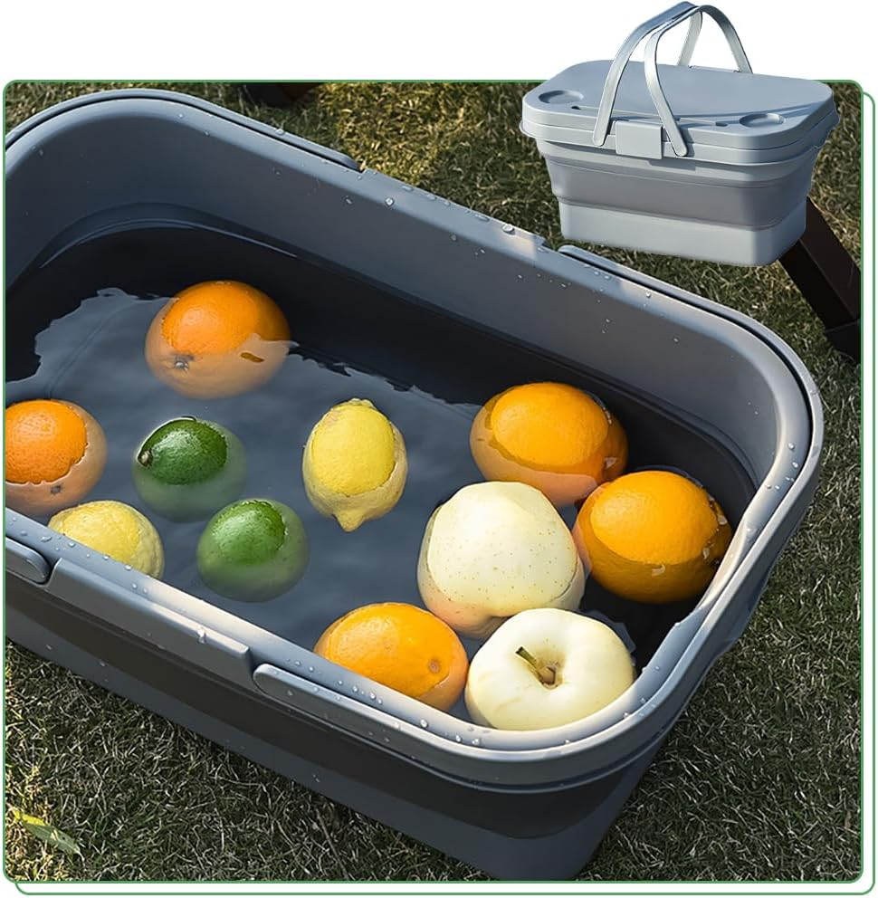 16L Collapsible Picnic Basket with Lid & Handles, 3-In-1 Foldable Table Bucket, Waterproof & Leakproof Storage Bin for Camping, Travel, Outdoor Picnic, Road Trips, Fishing image number 6