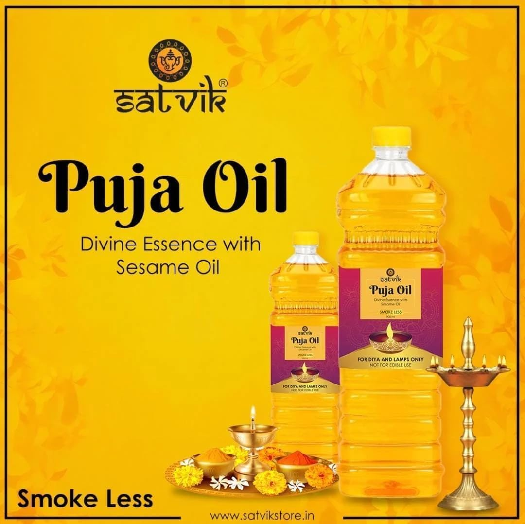 SATVIK 450ML Pure Puja Oil for Sacred Rituals with Pure Sesame Goodness | Ideal for Daily Aarti & Mandir Use image number 1
