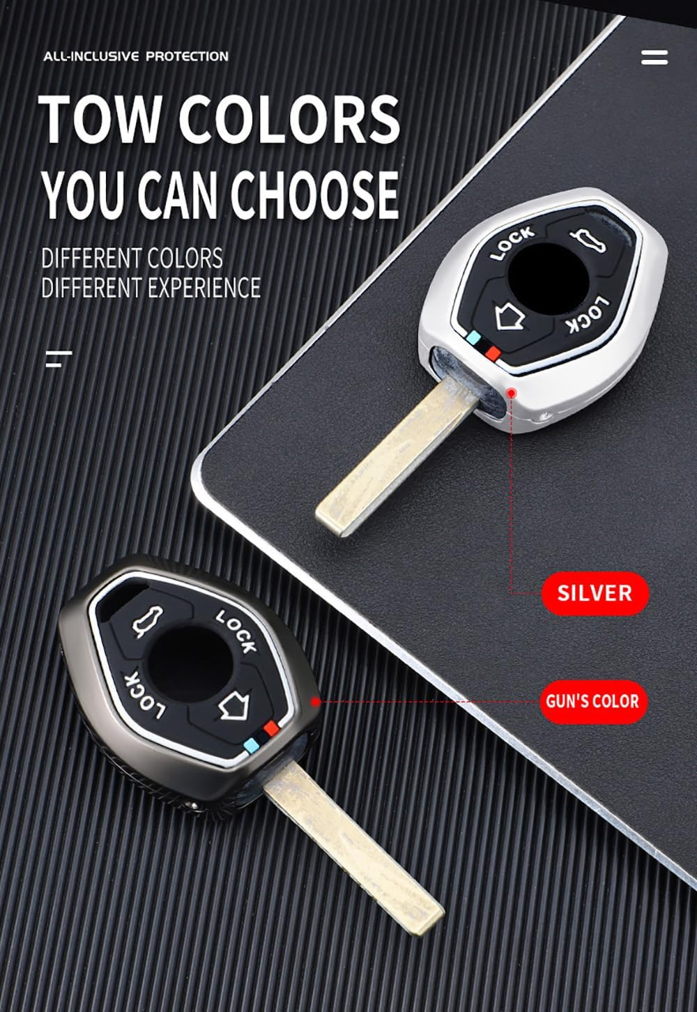 Ontto Alloy Car Key Fob Cover Fit for BMW X3 X5 Z3 Z4 3 5 7 Series E38 E39 E46 E83 1998-2005 Smart Key Case Keyring Silicone Key Shell Holder Bag Keychain Full Protection Accessories Black B - B-Black image number 5