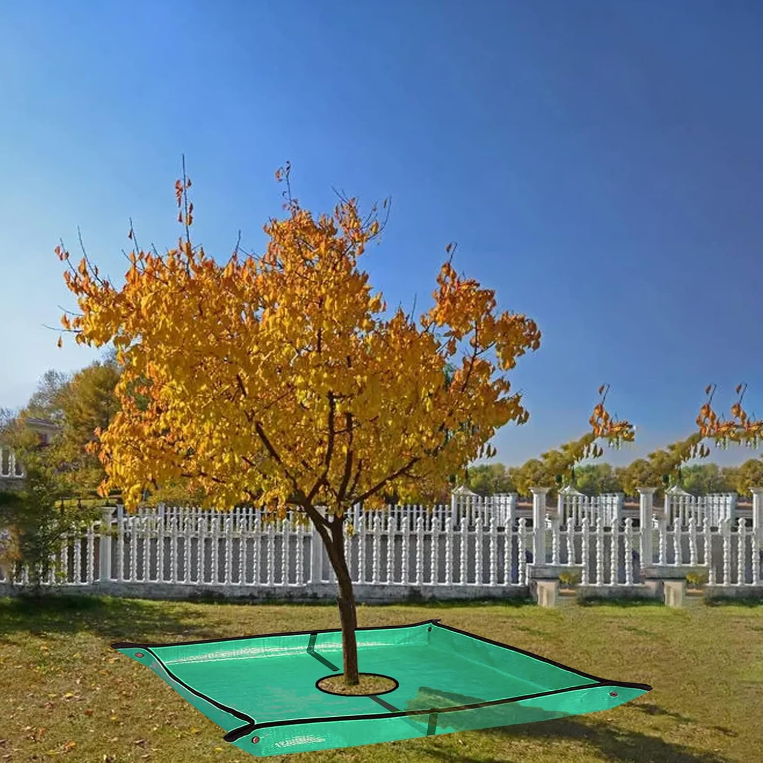 Landscape Pruning Tarp, 78.7&ldquo;X78.7&rdquo; Landscape Tarp for Trimming with 12 Inch Hole, Pruning Trees Waterproof Tarp, with Corner Buckles, Can Stand up Fasten around Trees and Shrubs image number 2