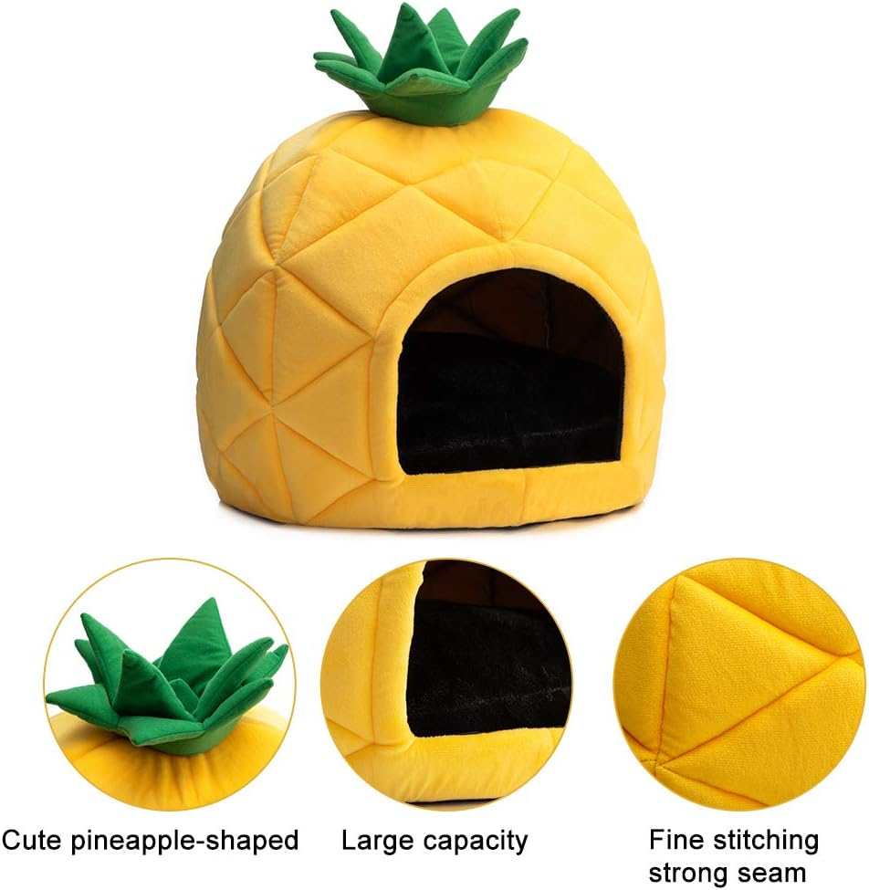 Hollypet Cozy Pet Bed, Warm Cave Nest Sleeping Bed Pineapple Shape Puppy House for Cats and Small Dogs, Yellow image number 3