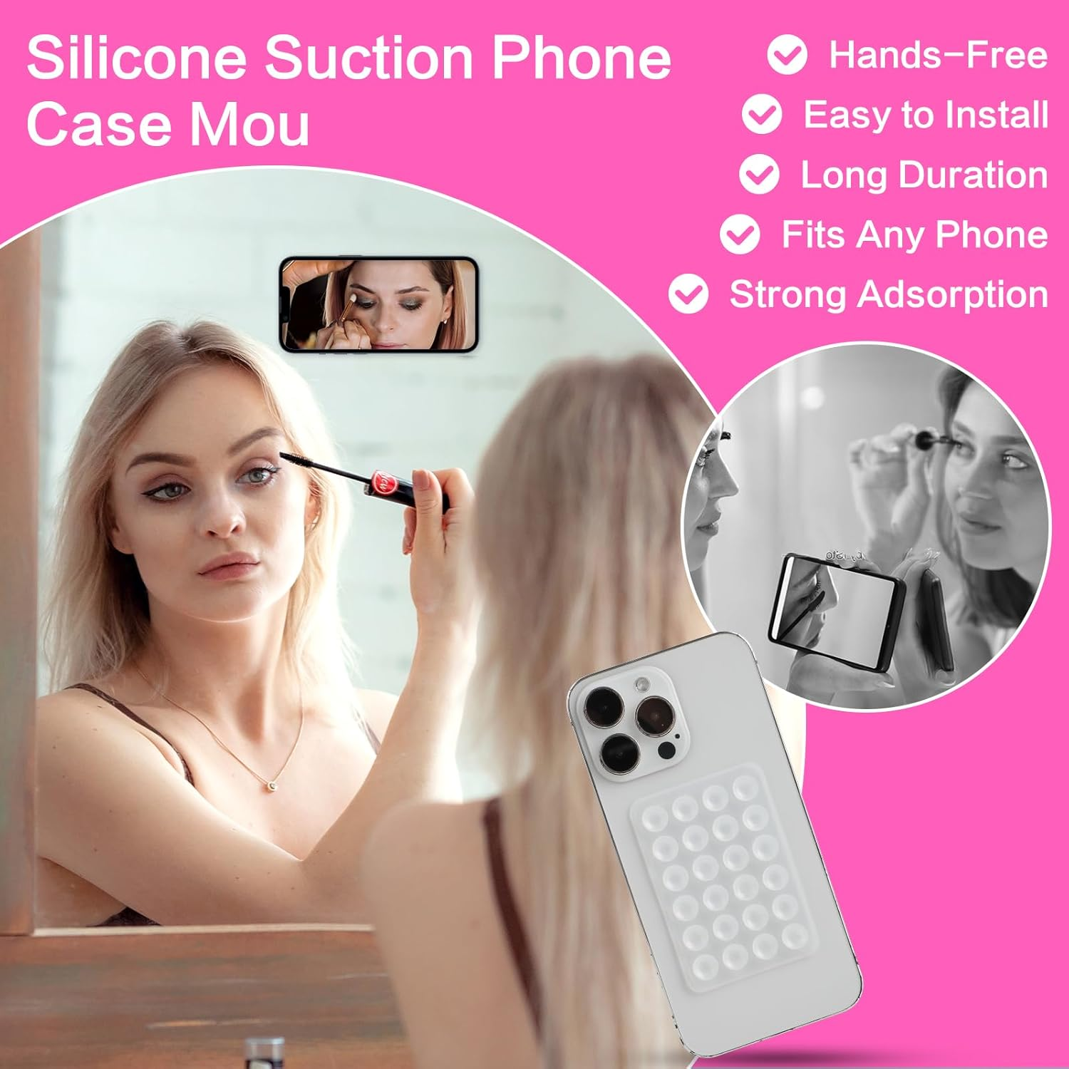 Gjinxi 2PCS Silicone Suction Phone Case Mount, Silicon Adhesive Phone Stand Sticky, Hands-Free Strong Grip Phone Accessories Holder, Non Slip Suction Cup Phone Mount for Selfies Videos (Transparent) image number 3