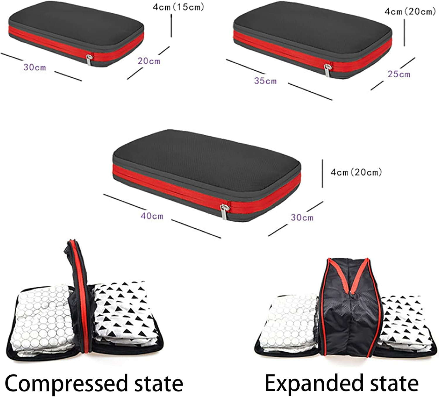 OEIPSMK Packing Cubes Compression Storage Bag Storage Bag Large-Capacity Double-Layer Cmpressible Storage Kit Packing Cubes for Travel,Red image number 2