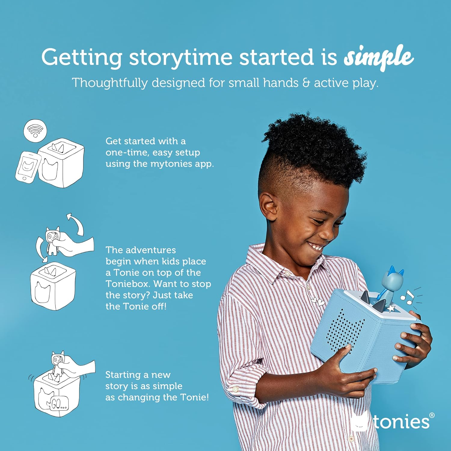 Toniebox Audio Player Starter Set with Elsa, Moana, Cinderella, and Ariel - Imagination Building, Screen-Free Digital Listening Experience for Stories, Music, and More - Light Blue