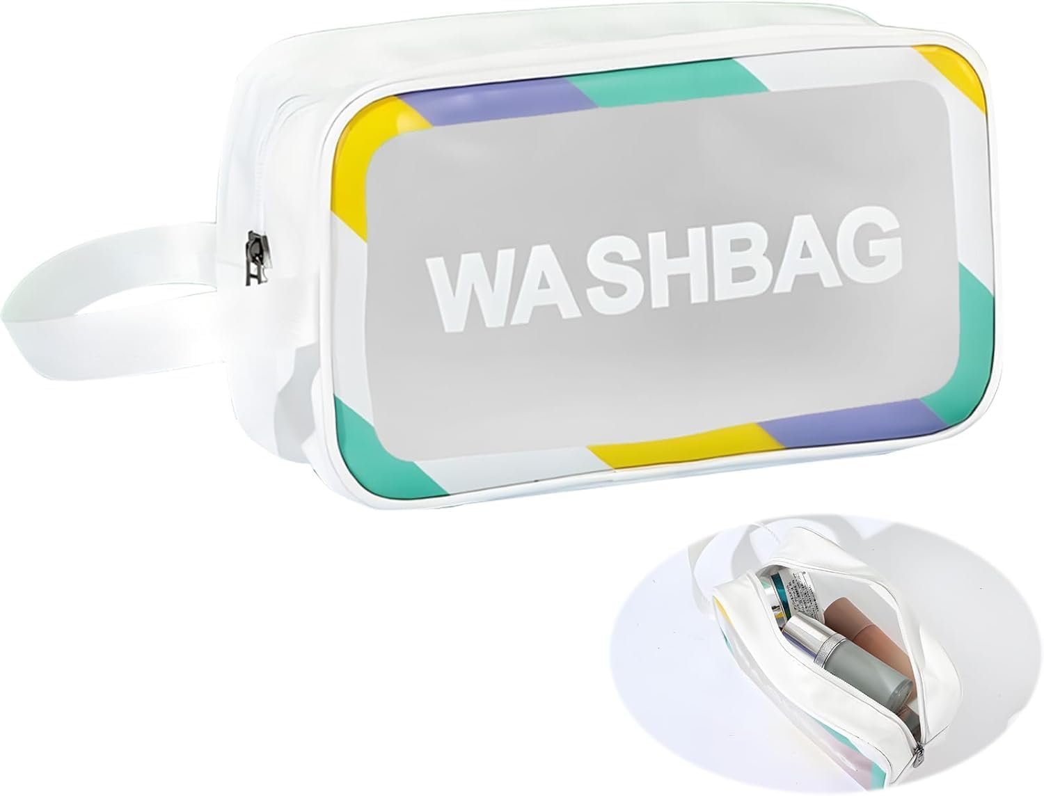 Waytiffer Travel Toiletry Bag for Women and Men（22 X 13.5 X 7Cm）, Translucent Waterproof Toiletry Travel Bag with Handle, Small Makeup Organizer, Cosmetic Bathroom Bag for Travel, Gym Shower (White)