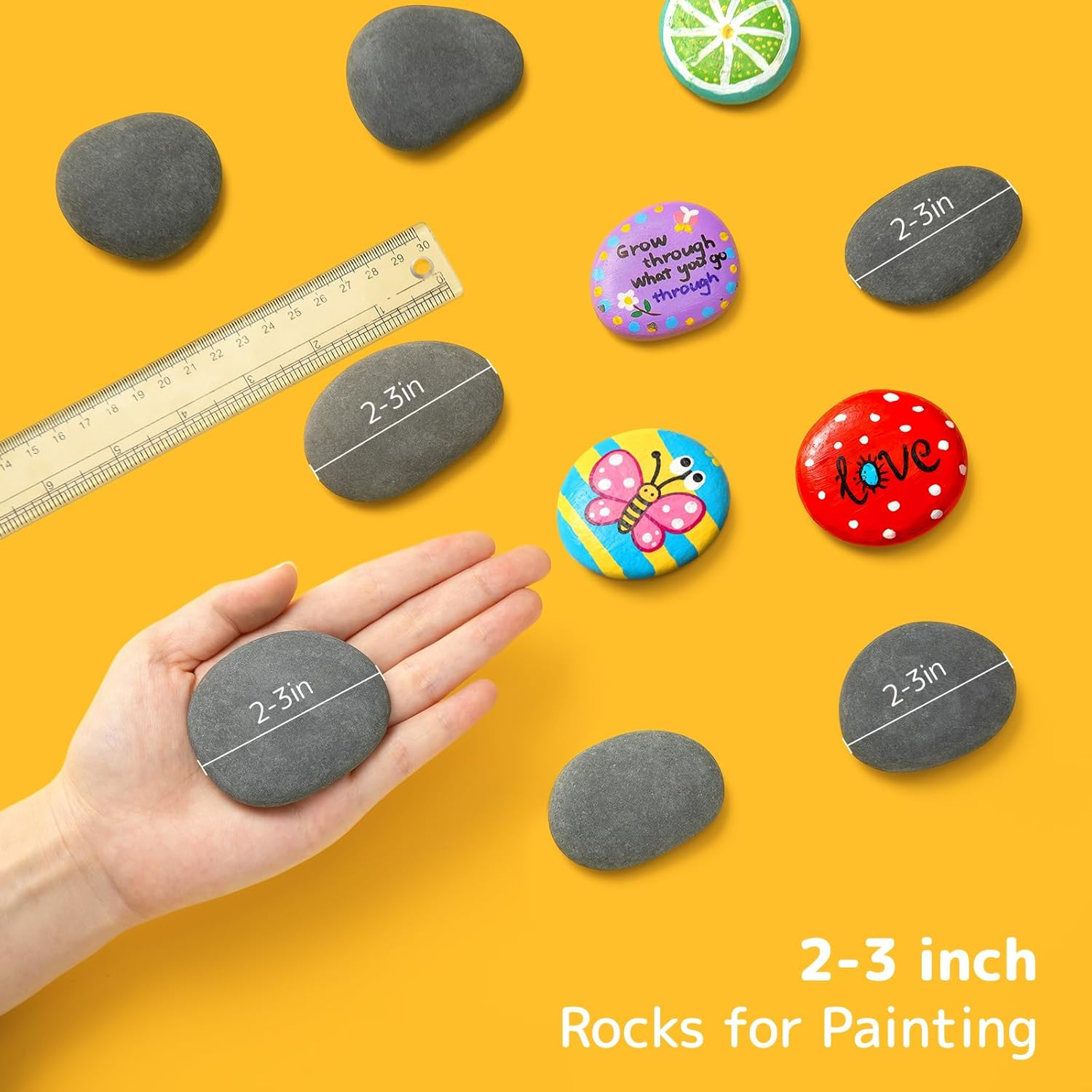 Simetufy 35 Pcs Large Painting Rocks, 2"-3" Flat Stones for DIY Arts and Crafts, Hand Selected Smooth River Rocks image number 1