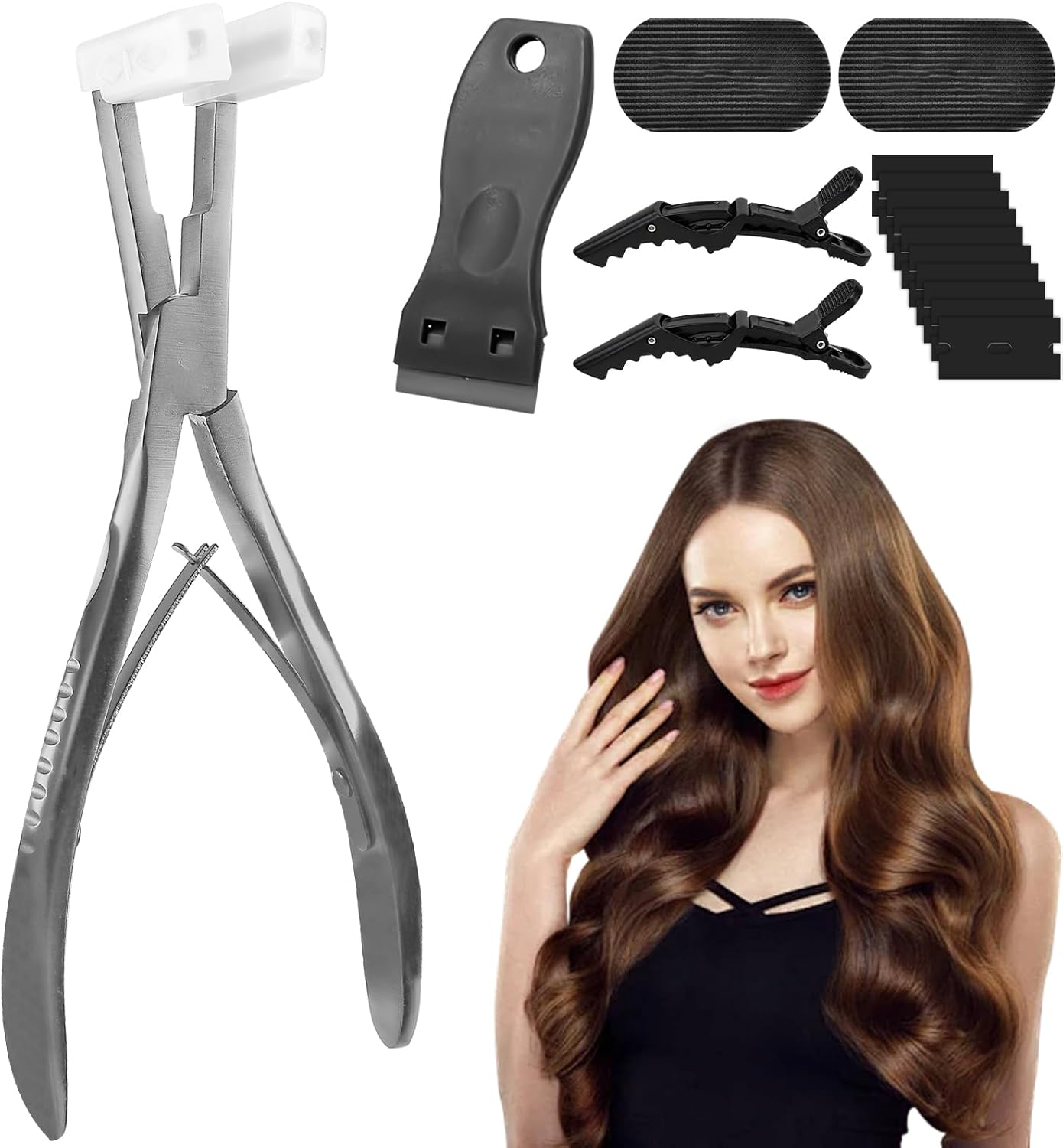 Tape-In Hair Extensions Pliers Real Hair Extensions Styling Tool Stainless Steel Professional Hair Extension Pliers for Salon Professional Installation image number 4