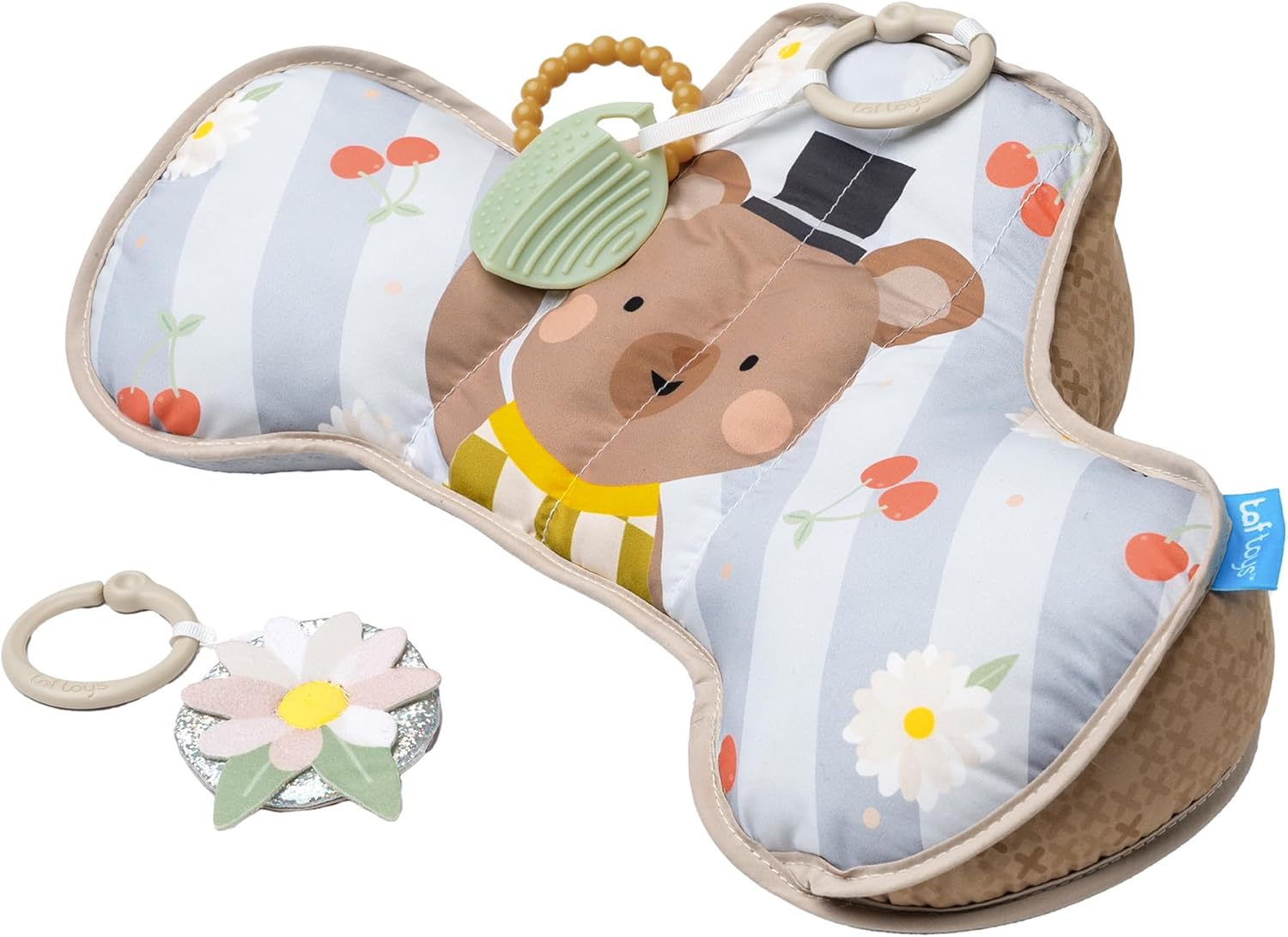 Taf Toys Bear Tummy Time Cushion for Babies 0-6 Months - Soft for Infant Tummy Time Development with Teether & Rattle for Baby - Newborn Gift