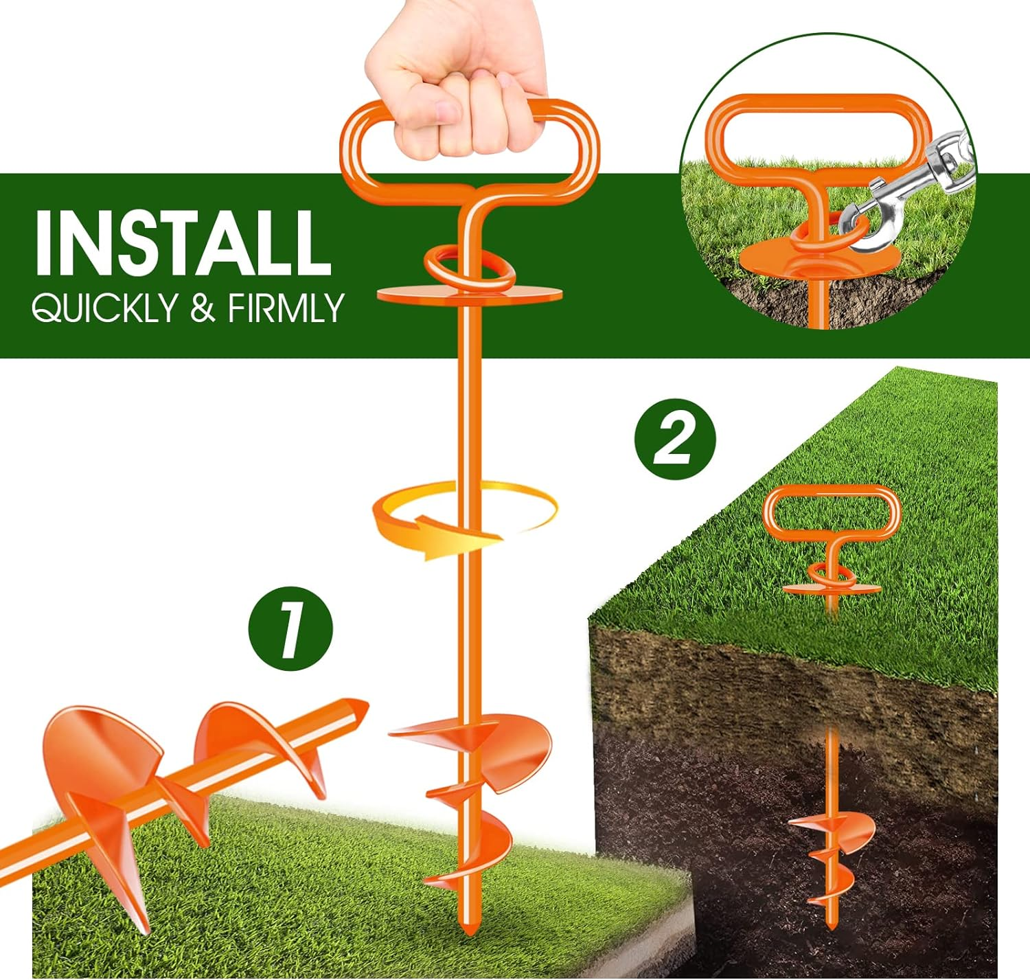 Heavy Duty Dog Anchor, Dog Tie Out Stake for Dogs up to 220Lbs, 360&deg; Degree Rotation Dog Tether, No Tangling Dog Stake Kits for Yard, Outdoor, Beach, Trampoline(1 Pack) image number 3