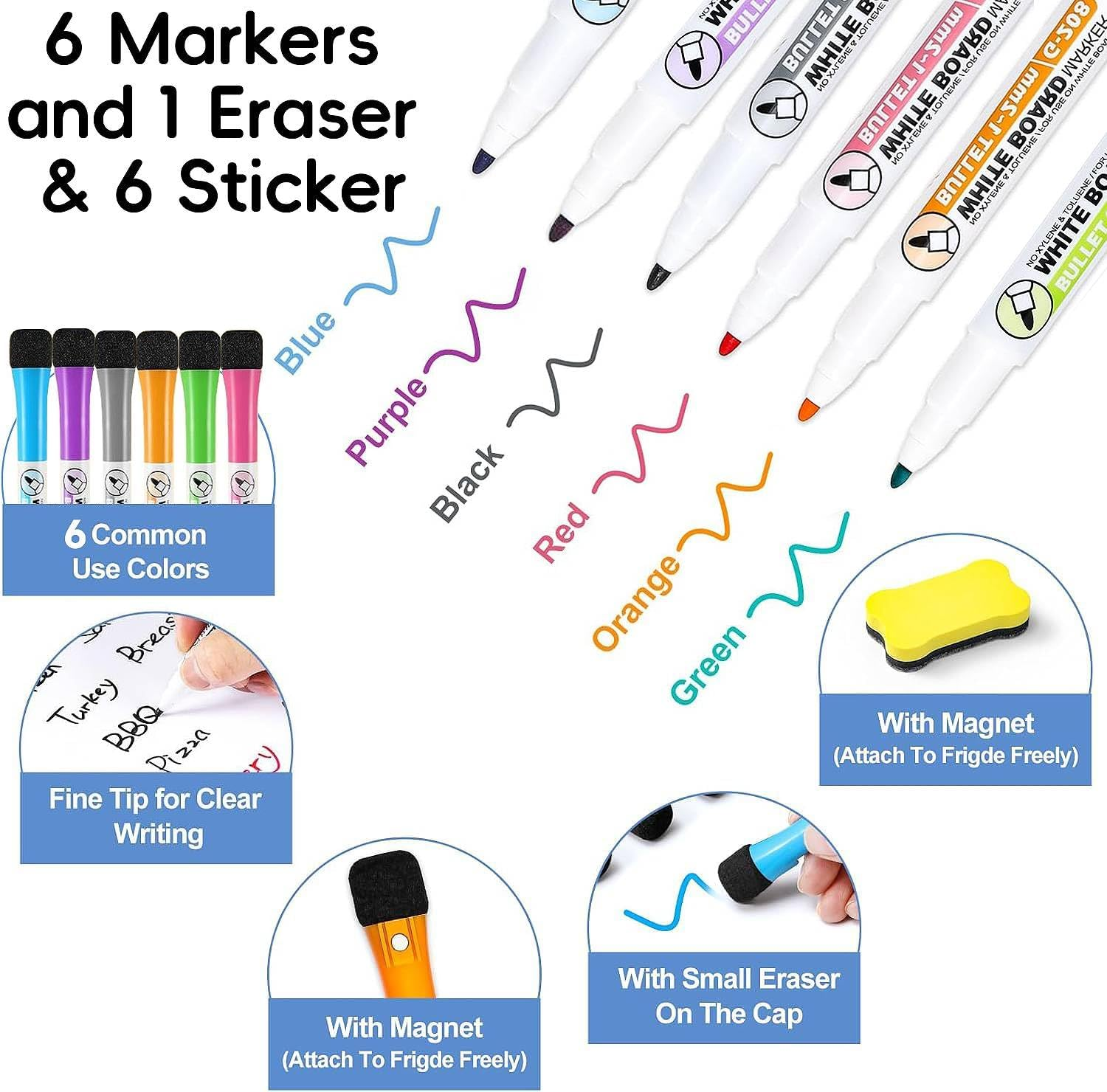 3Pcs Magnetic Dry Erase Calendar for Refrigerator - Daily, Weekly and Monthly Whiteboard Calendar for Fridge, No Stains or Ghosts - White Board Planner, 6 Magnetic Dry Erase Markers and Large Eraser