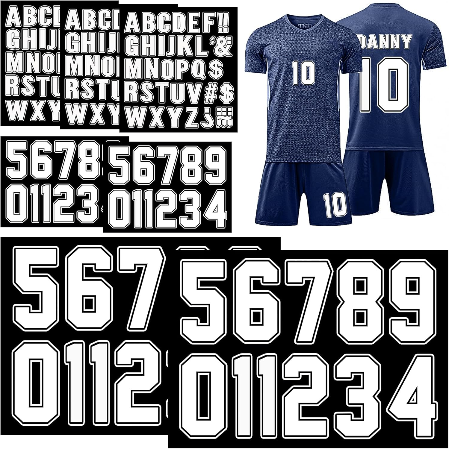 190 Pcs Iron on Letters Iron on Numbers Alphabets Fabric Stickers 8 Inch and 3 Inch Number Patches 2'' Heat Transfer Letters for Clothing DIY Crafts Sports Team Uniform(Border Style,White) image number 6