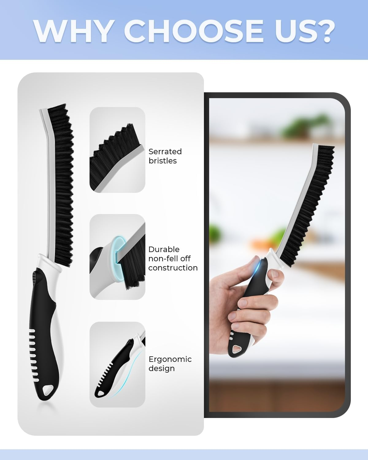 Cleangor Crevice Cleaning Brushes, Grout Cleaner Brush for Small Spaces to Reach, Magic Brush, Bathroom Accessory, Cleaning Tools, Cleaning Supplies for Shower, Toilet, Sink (2, Black) image number 5