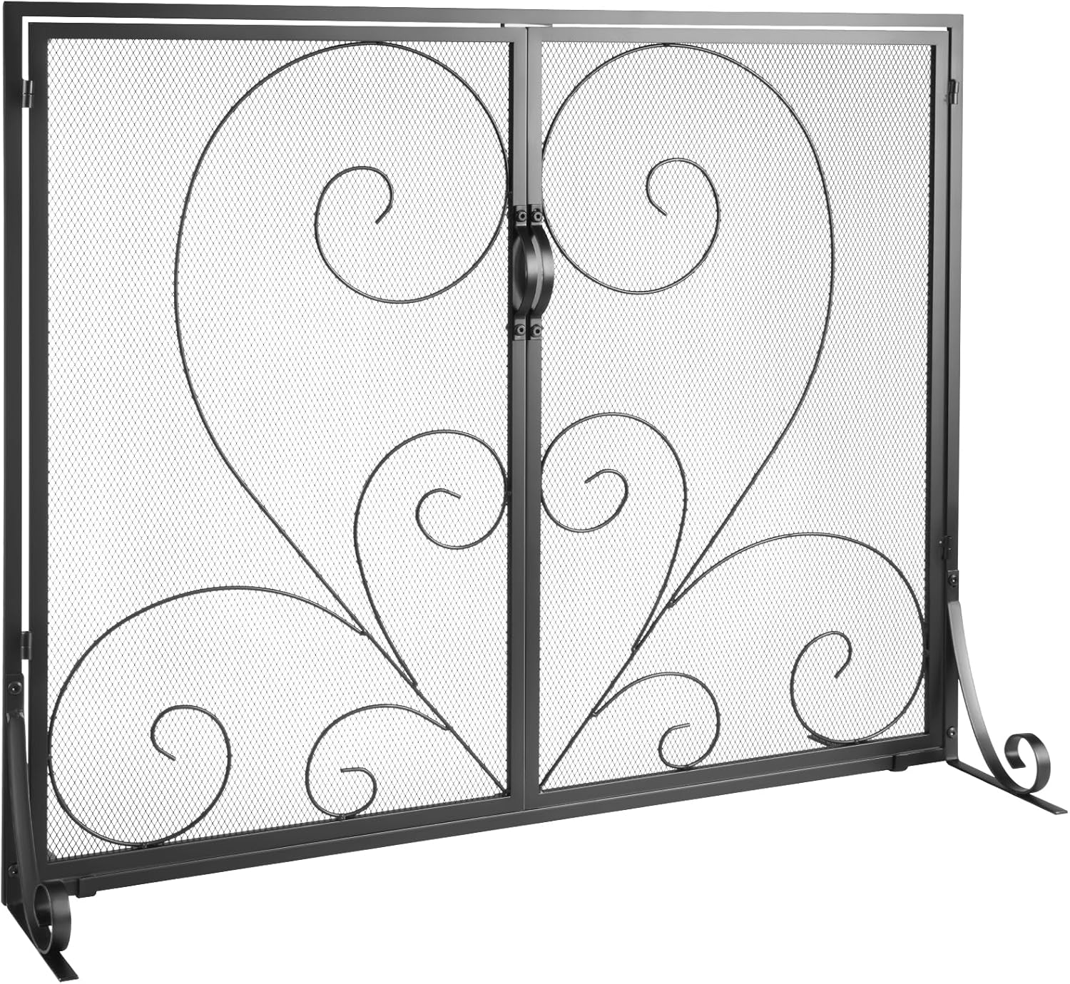 VEVOR Fireplace Screen 2 Panel with Door, Sturdy Iron Mesh Fireplace Screen, 990(L) X802(H)Mm Spark Guard Cover, Simple Installation, Free Standing Fire Fence Grate for Living Room Home Decor Vintage image number 5