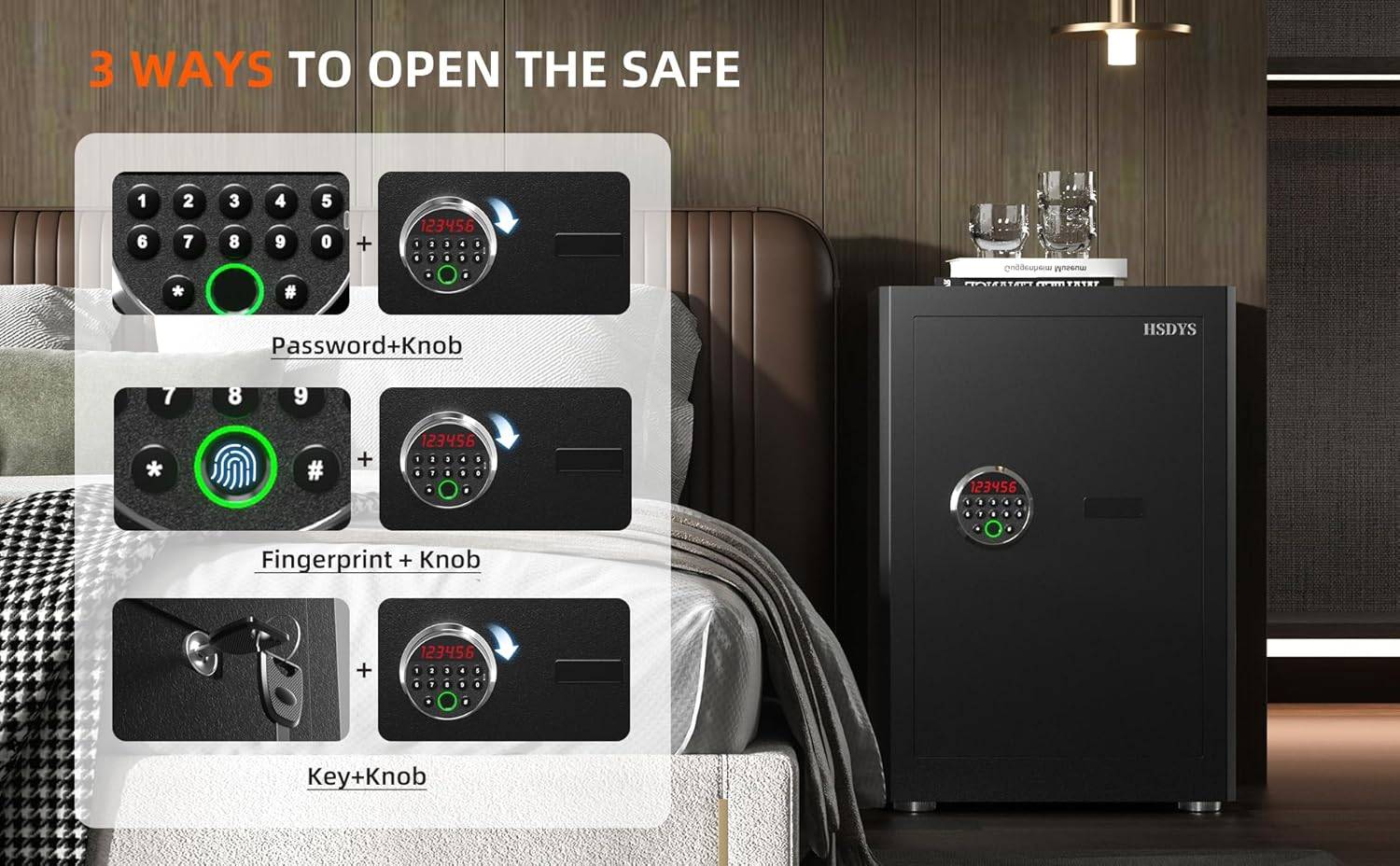 HSDYS Biometric Fingerprint Safe - 3.0 Cubic Feet, Home Safe Box with Digital Keypad, Steel Lock Box for Home, Office and Hotel, HSDY-AMZ-260Z image number 6