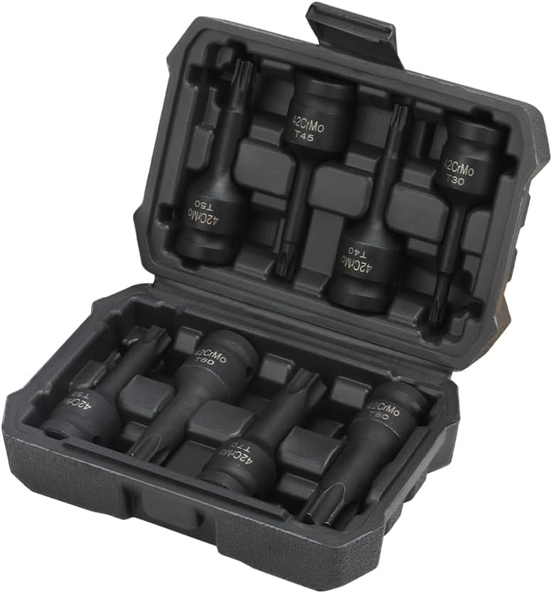 Hoteche 8PC 1/2 Inch DR Impact Wrench Torx Socket Set, T30-T80, CR-MO Material, Black Phosphate Coating, Includes Blow Mould Box - Power Bit Socket Set for Professional Applications image number 4