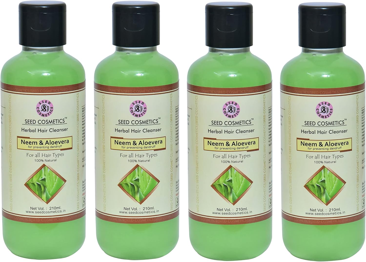 Seed Cosmetics Herbal Neem & Aloevera Hair Shampoo 100% Natural for Helps to Hair Growth Pack of 4 (840Ml) image number 2