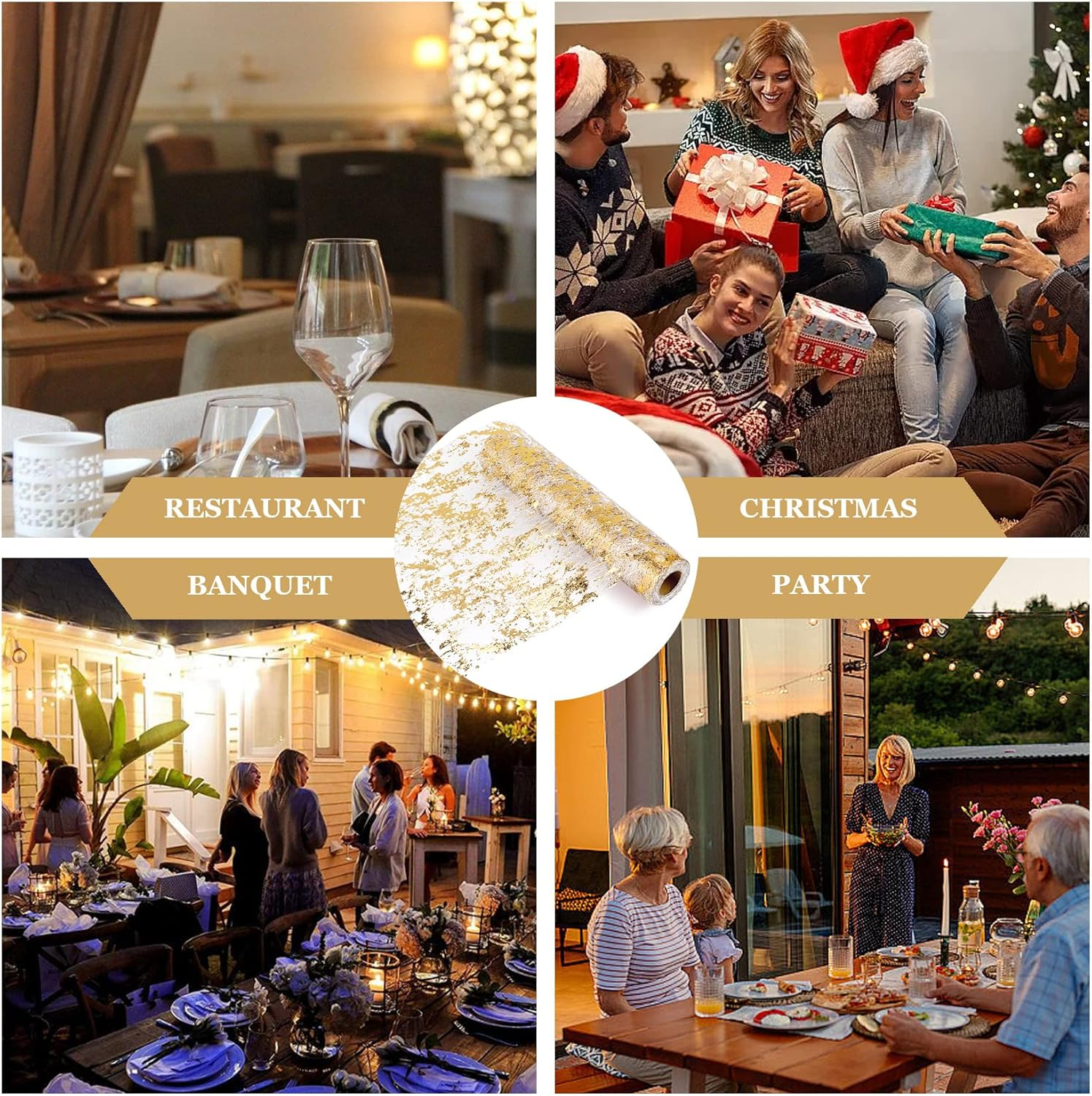 Laiaouay Table Runner, Sparkling Polyester Tulle Ribbon Roll with Gold Foil,Birthday Party Wedding Christmas Decor 28Cmx10M image number 5