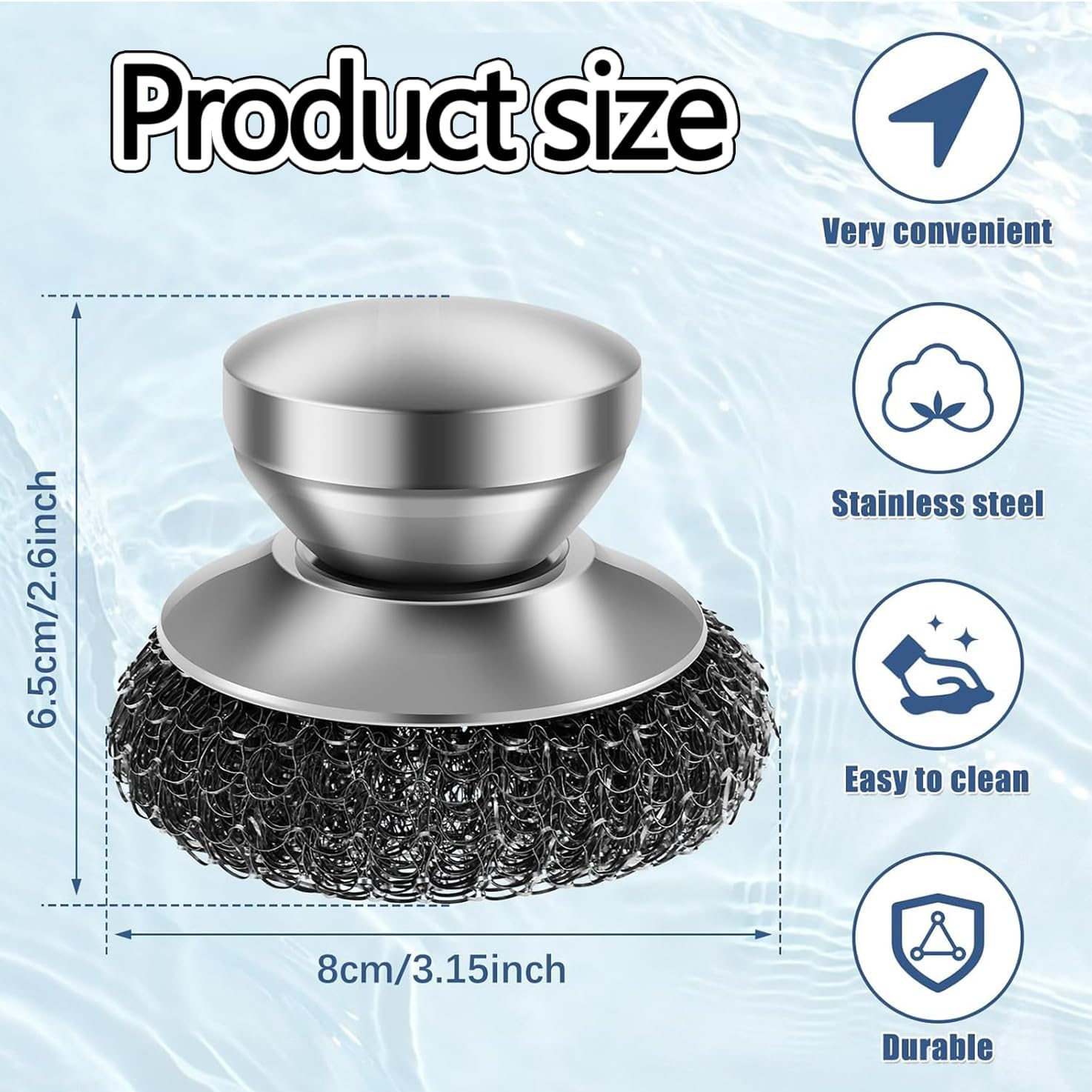 WADY 4 Pcs Stainless Steel Scrubber Stainless Steel Scourer with Handle round Pan Scourer Non Scratch Sponge Premium Dish Scrubber Metal Sponge Scrubber for Cleaning Pots Pans Grills Sink image number 4