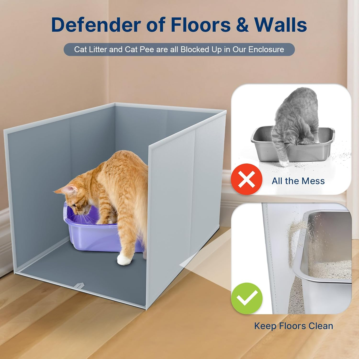 24" L &times; 17" W &times; 16" H Foldable Cat Litter Box Enclosure, All-In-One Litter Box Splash Guard for Large Litter Pan, High Sided Litter Box Shield with Removable Mat, Easy to Clean, No Mess, Odorless