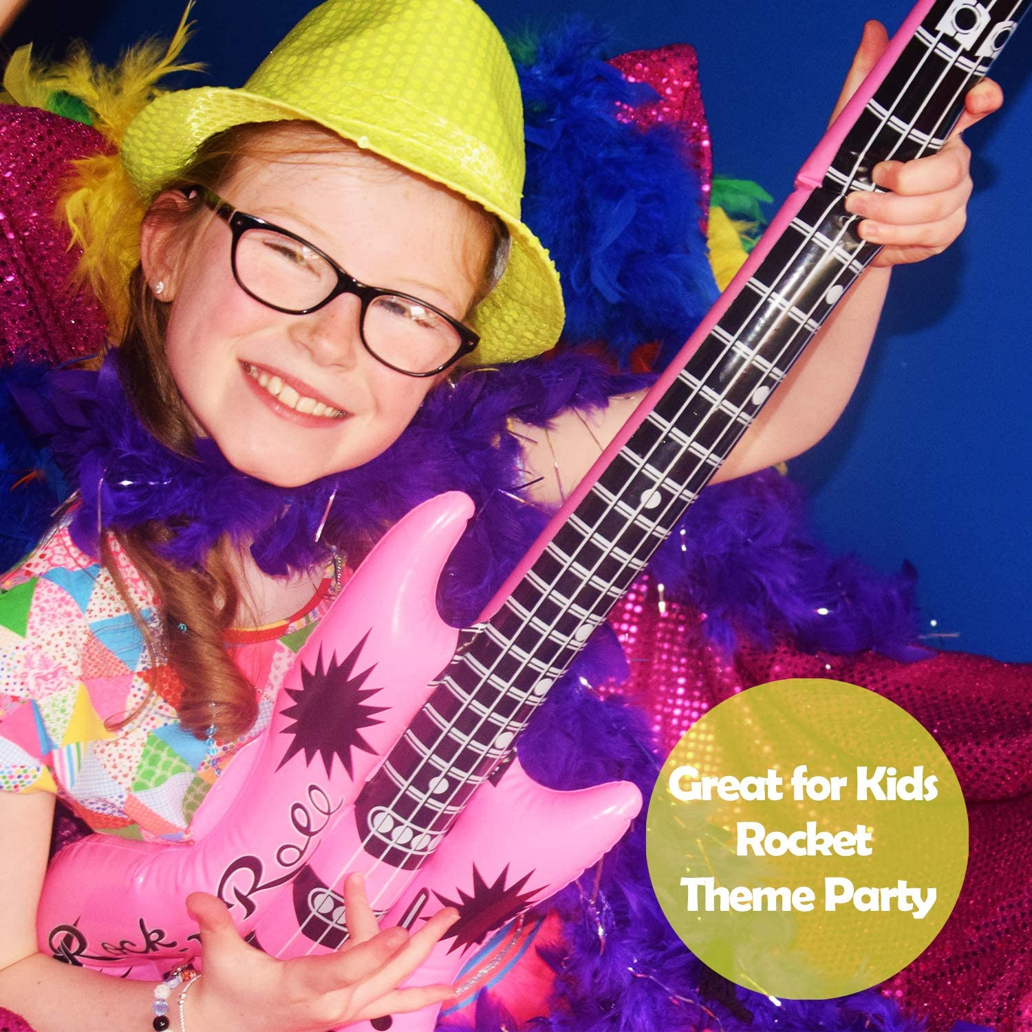NOVELTY PLACE 12Pcs Inflatable Guitar Toy for Kids - Blow up Guitars Inflatable Rock Star Guitar Toy Assorted Colors, Kids Birthday Party Decoration Gift Musical Concert Themed Party Favor image number 2