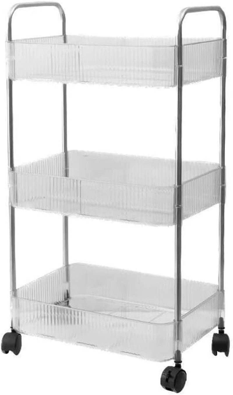 3-Tier Acrylic Storage Rolling Cart, Clear Bathroom Organiser Trolley, Snack Rolling Shelf with Wheels, Movable Storage Organizer for Office Bathroom Kitchen image number 3