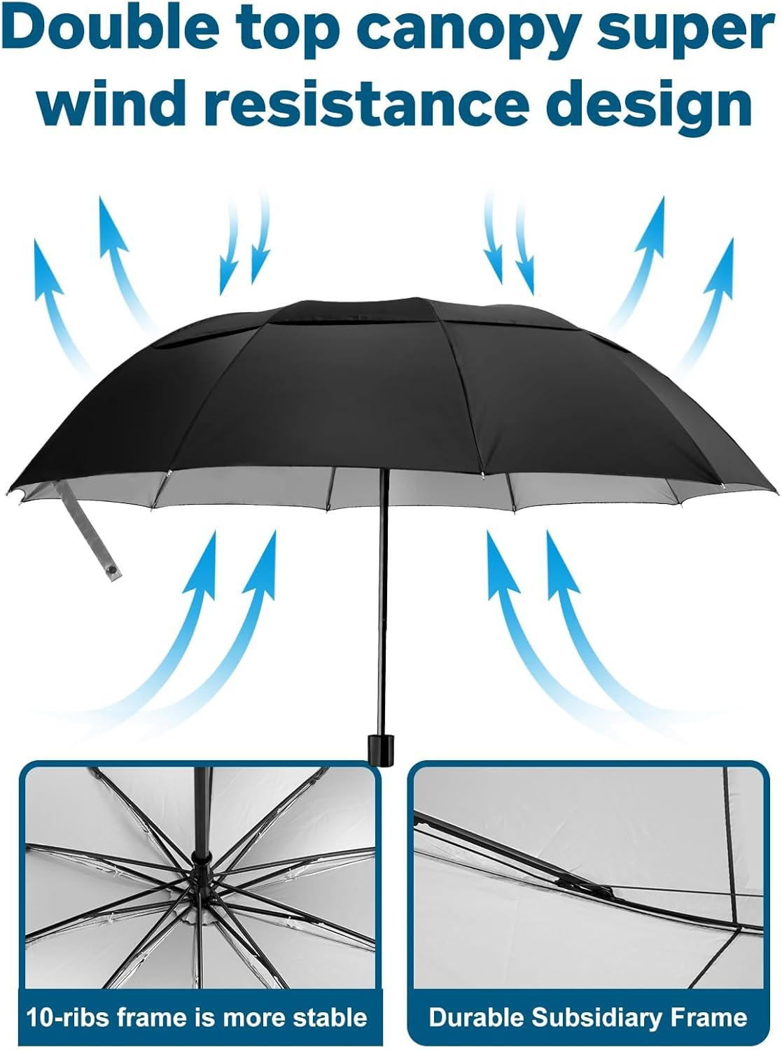 Kalolary 62 Inch Extra Oversize Large Compact Golf Umbrella，Double Canopy Vented Windproof Waterproof Stick Umbrellas for Women & Men image number 1