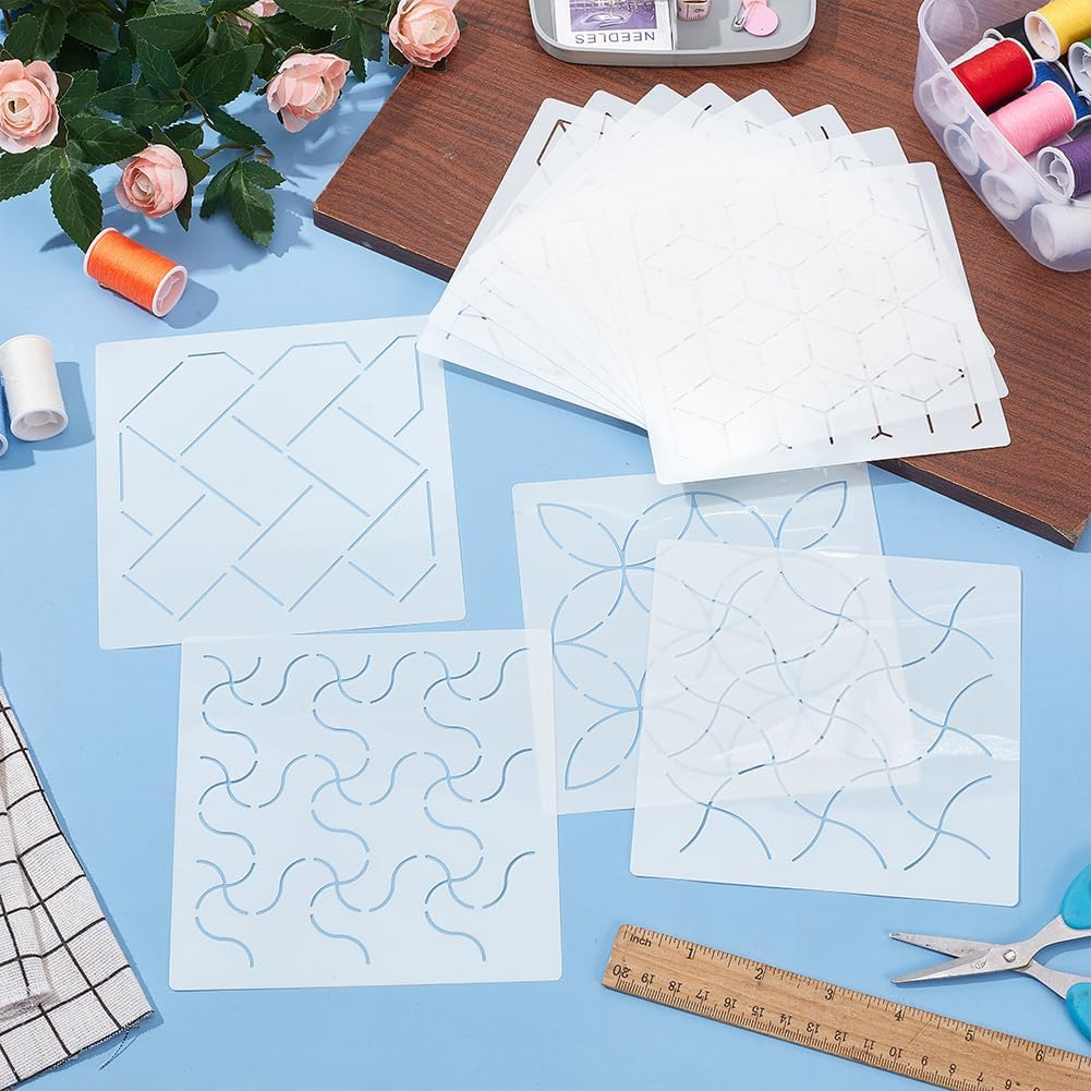 FREEBLOSS 12Pcs 5.5 * 5.5Inch Plastic Sashiko Stencils, Drawing Line Template for Hand Quilting Sashiko Patterns Templates Embroidery Stencils for Hand Sewing Lovers 2.5Mm Thick image number 4