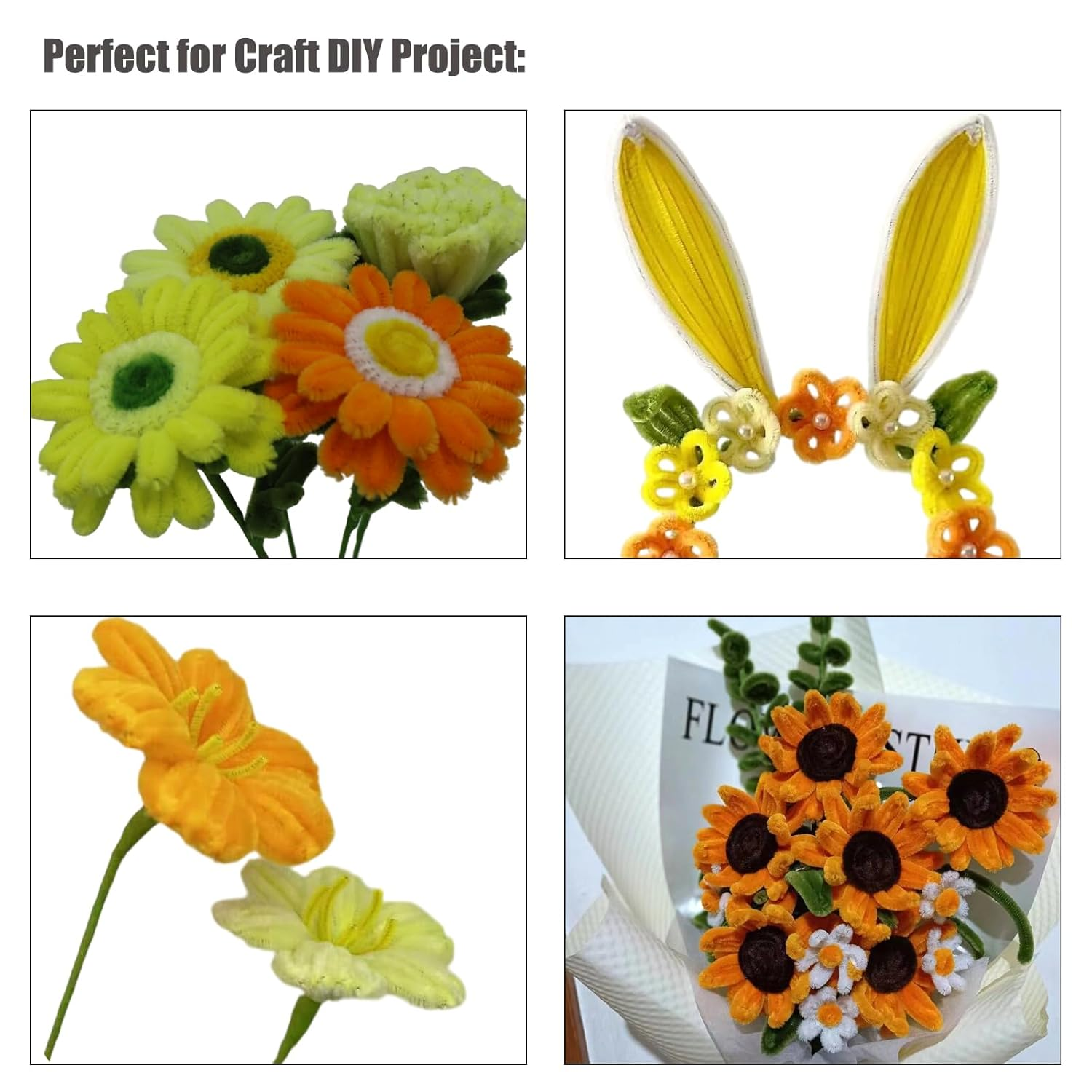 300 Pieces Shades of Yellow Pipe Cleaner Craft Set 3 Assorted Colors,Thick Fuzzy Chenille Stem Pipe Cleaners for DIY Craft Flower Projects Holiday Decorations - Blue Series image number 3