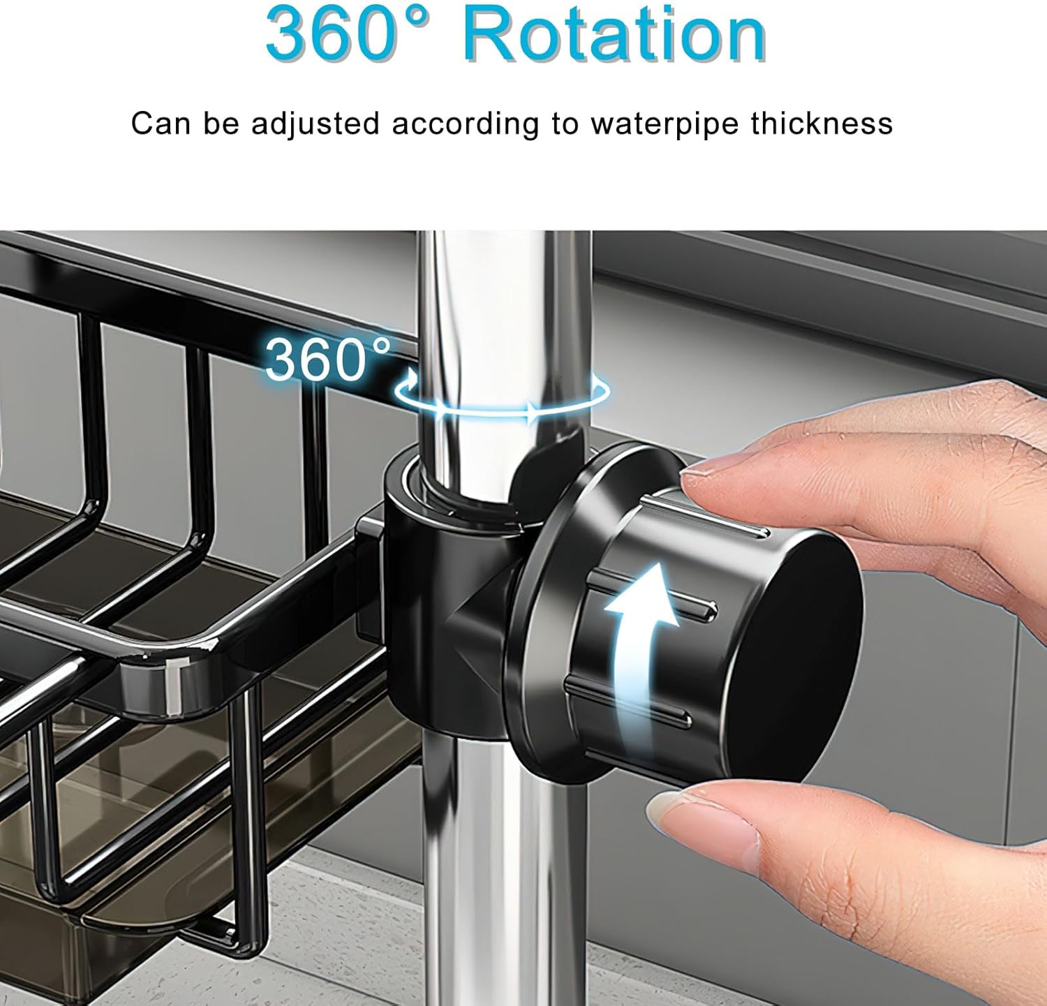 HENGBIRD Kitchen Sink Organiser, Stainless Steel Soap Sink Organiser, Sponge Holder, Towel Holder, Sink Organiser with Hooks for Kitchen and Bathroom, Black image number 1