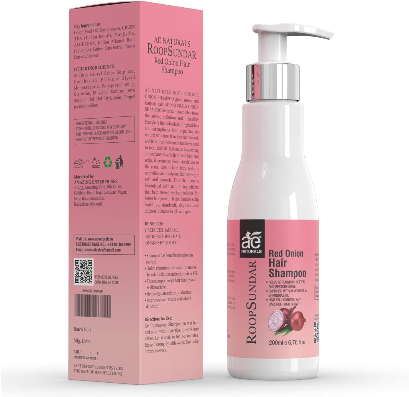 AE Naturals Roop Sundar Red Onion Hair Shampoo for Hair Damage 200 Ml image number 1