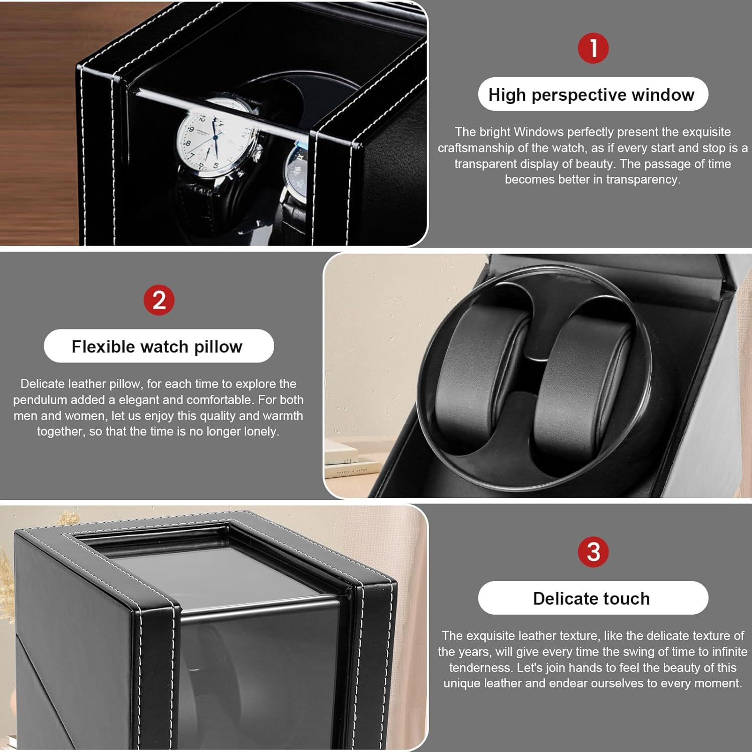 MFAUCAZB Watch Winder for Automatic Watches, Single Watch Winder Box with Two Rotation Modes, Super Quiet Motor, Leather Watch Turner Watch Shaker for Men (Black) image number 6