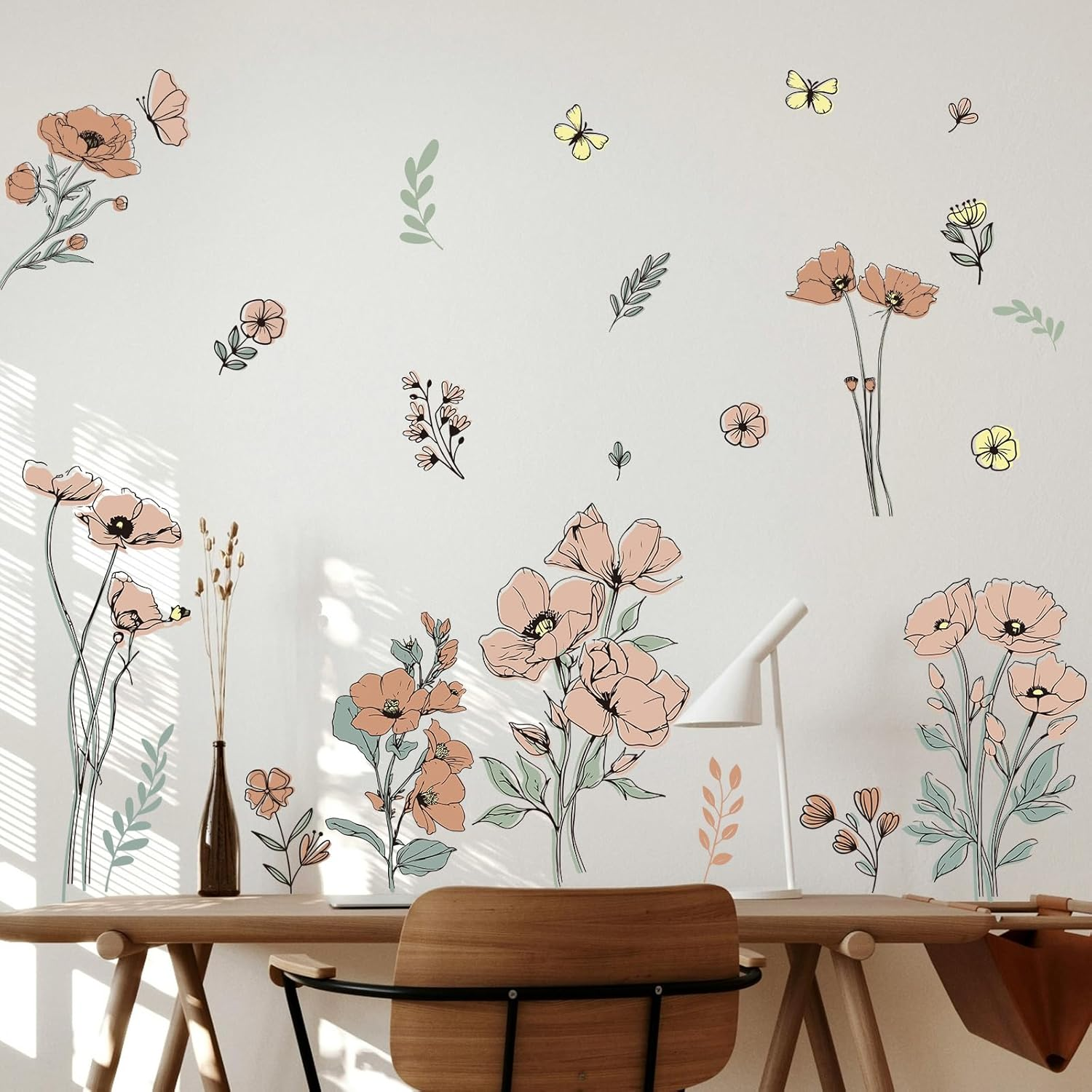 2Pcs Flower Wallpaper, Bohemian Flower Stickers Floral Wallpaper Peel and Stick Retro Flower Wall Stickers Colorful Aesthetic Wall Stickers for Nursery Gift Decoration Room Home (Big Flower) image number 3