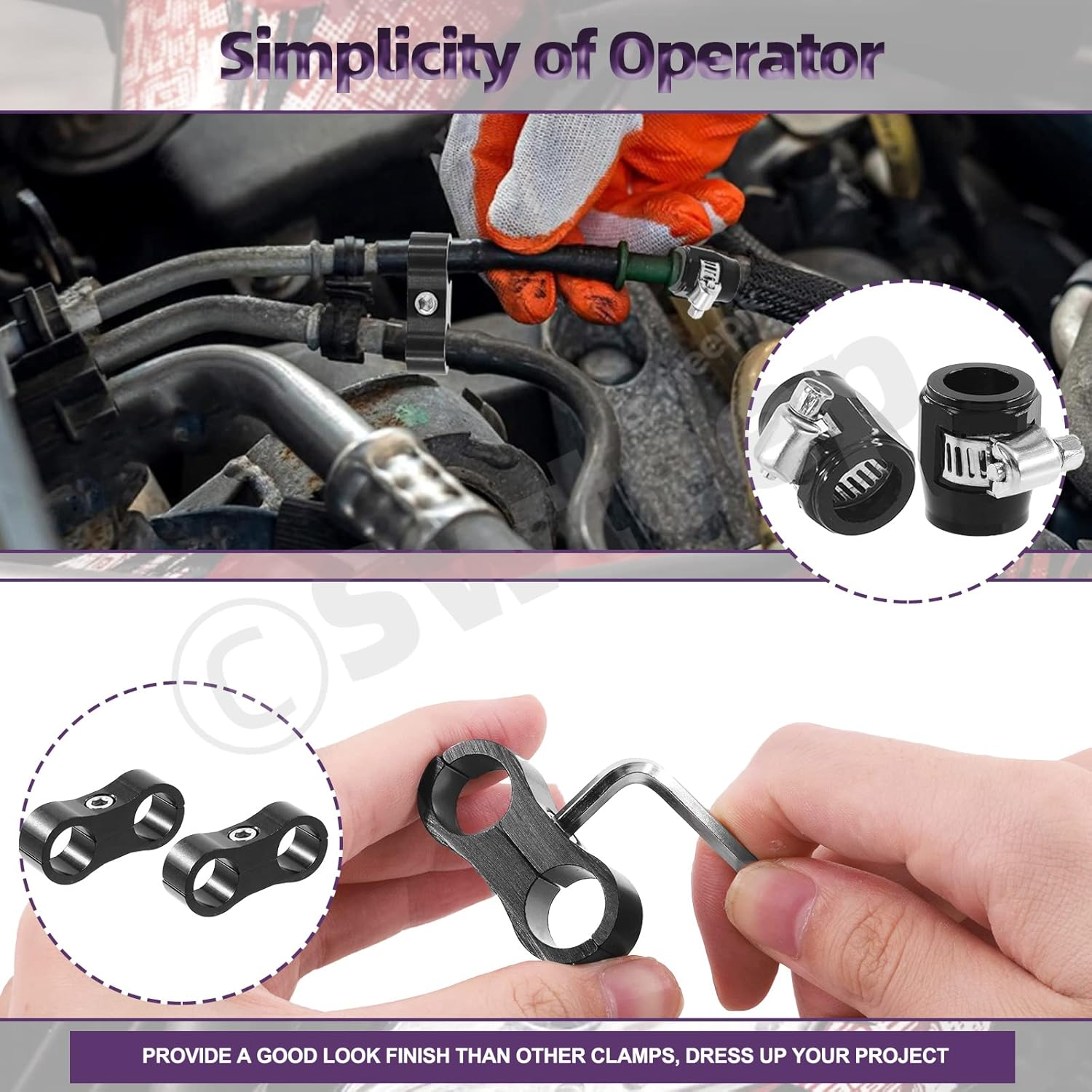 Swpeet 5Pcs 10AN Rubber Hose Connector with Pipe Clamps and Hose Separator Clamp Assortment Kit, Including Wrench and Hose Finisher with Screw Band Clamp Fuel Line Hose Fitting Adapter for 5/8 Hose image number 5