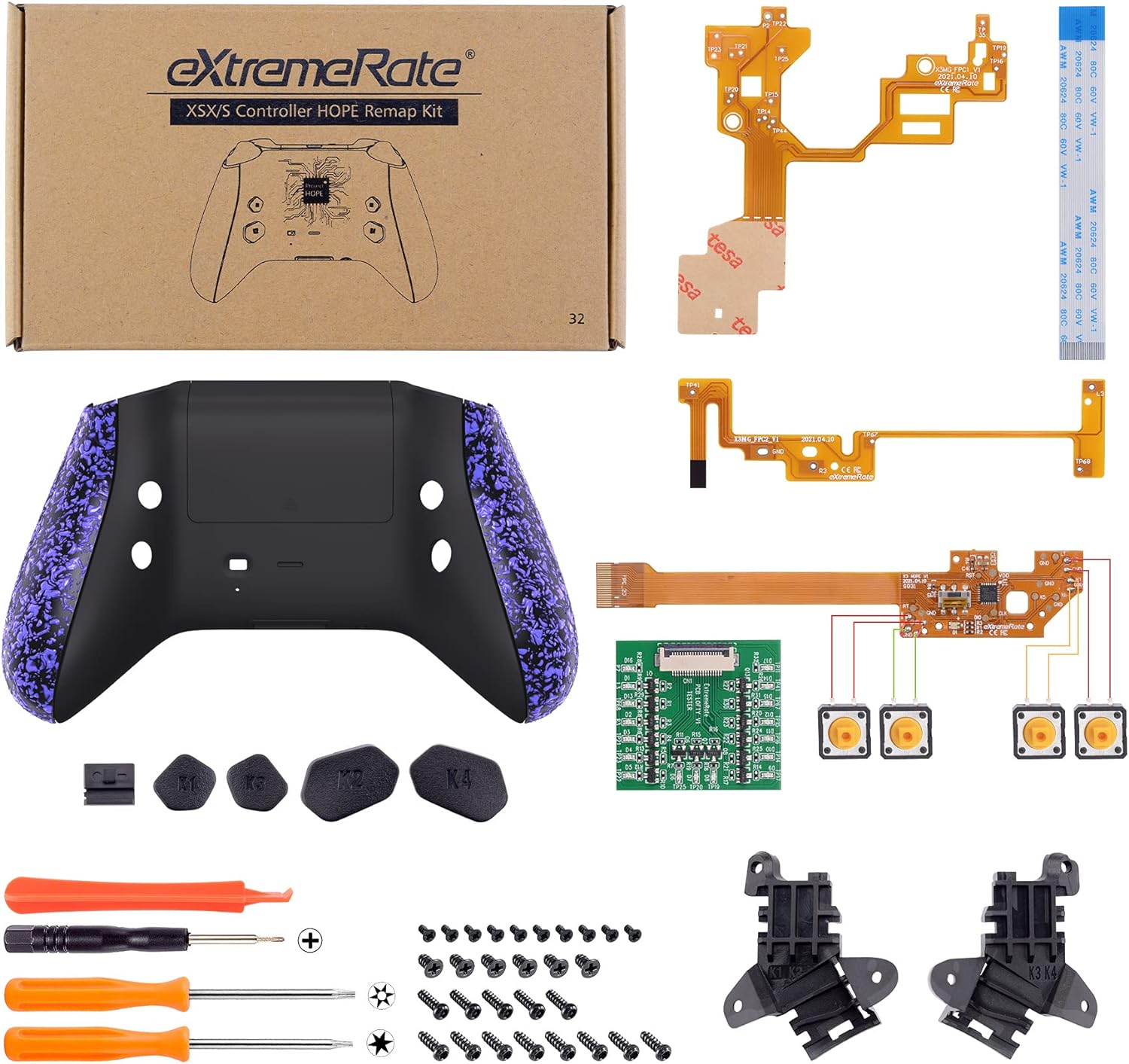 Extremerate Textured Purple Hope Programable Remap Kit for Xbox Series X/S Controller, Upgrade Boards & Redesigned Back Shell & Side Rails & Back Buttons for Xbox Core Controller image number 1