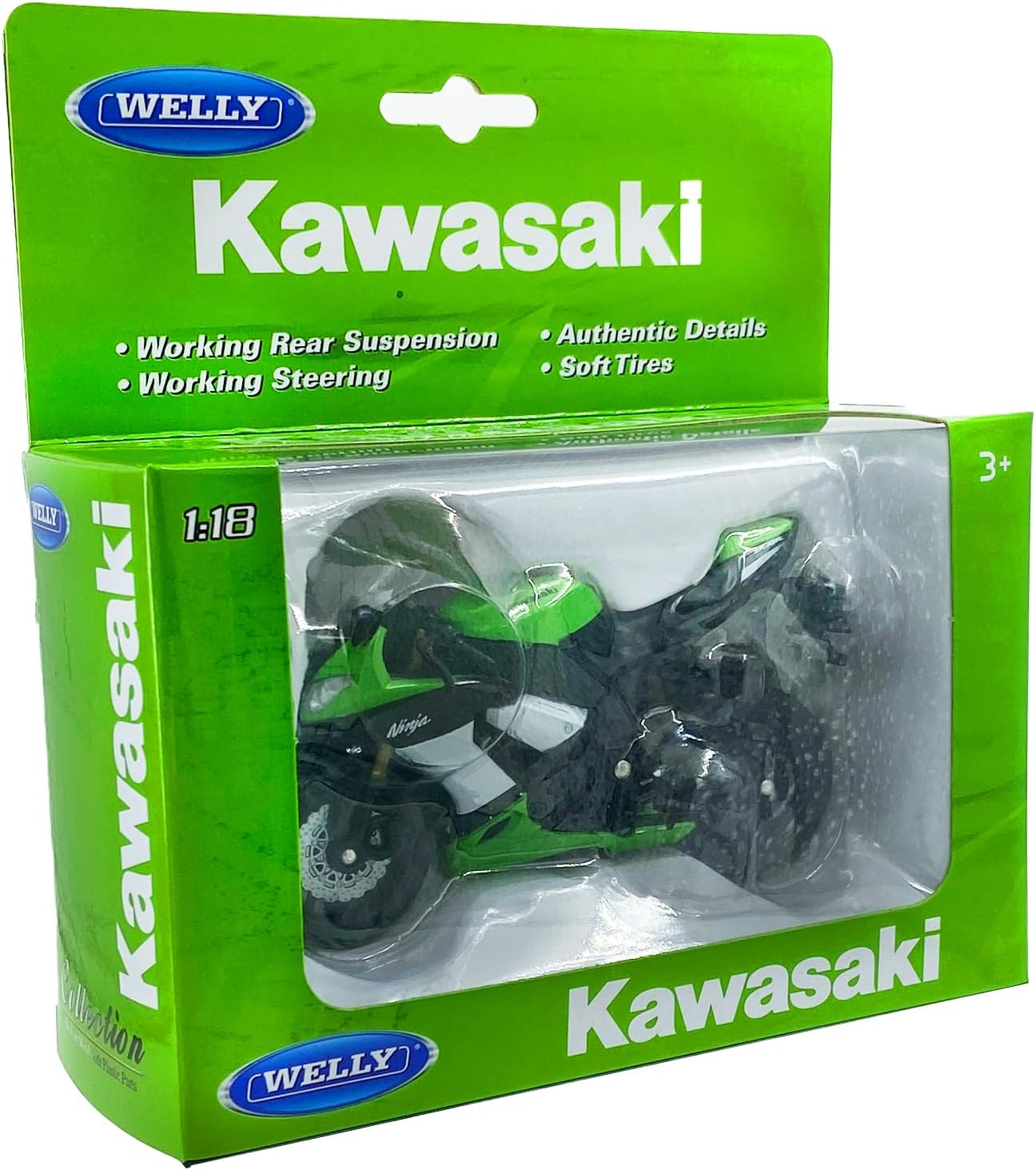 Welly Die Cast Motorcycle Green Kawasaki 2002 Ninja ZX-10R, 1:18 Scale image number 3